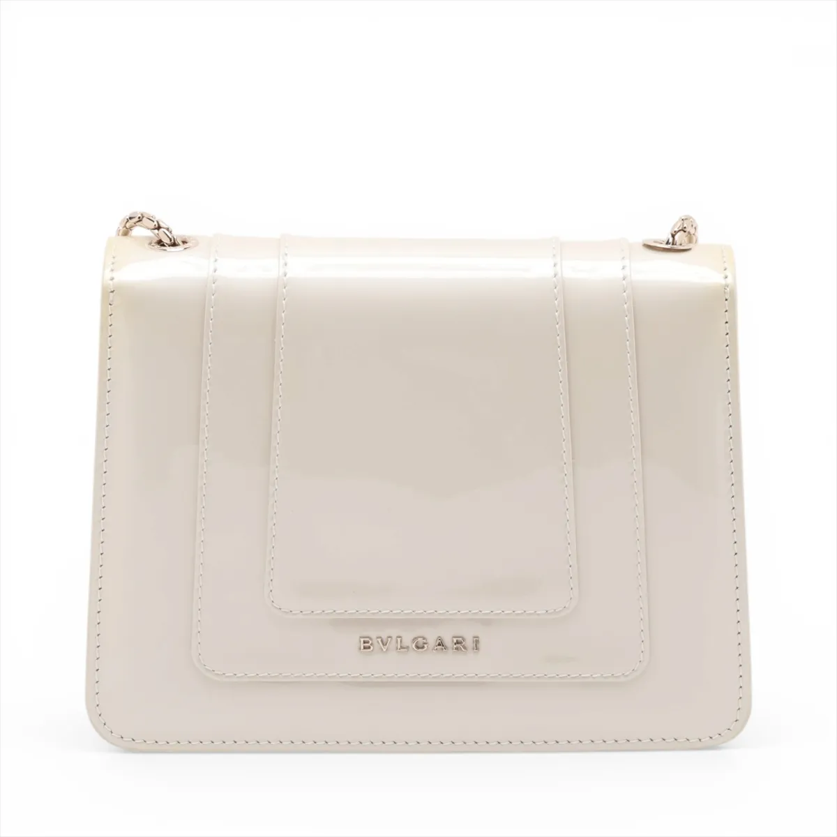 Serpenti Forever Patent Leather Chain Shoulder Bag, Gray, with Mirror — view 2