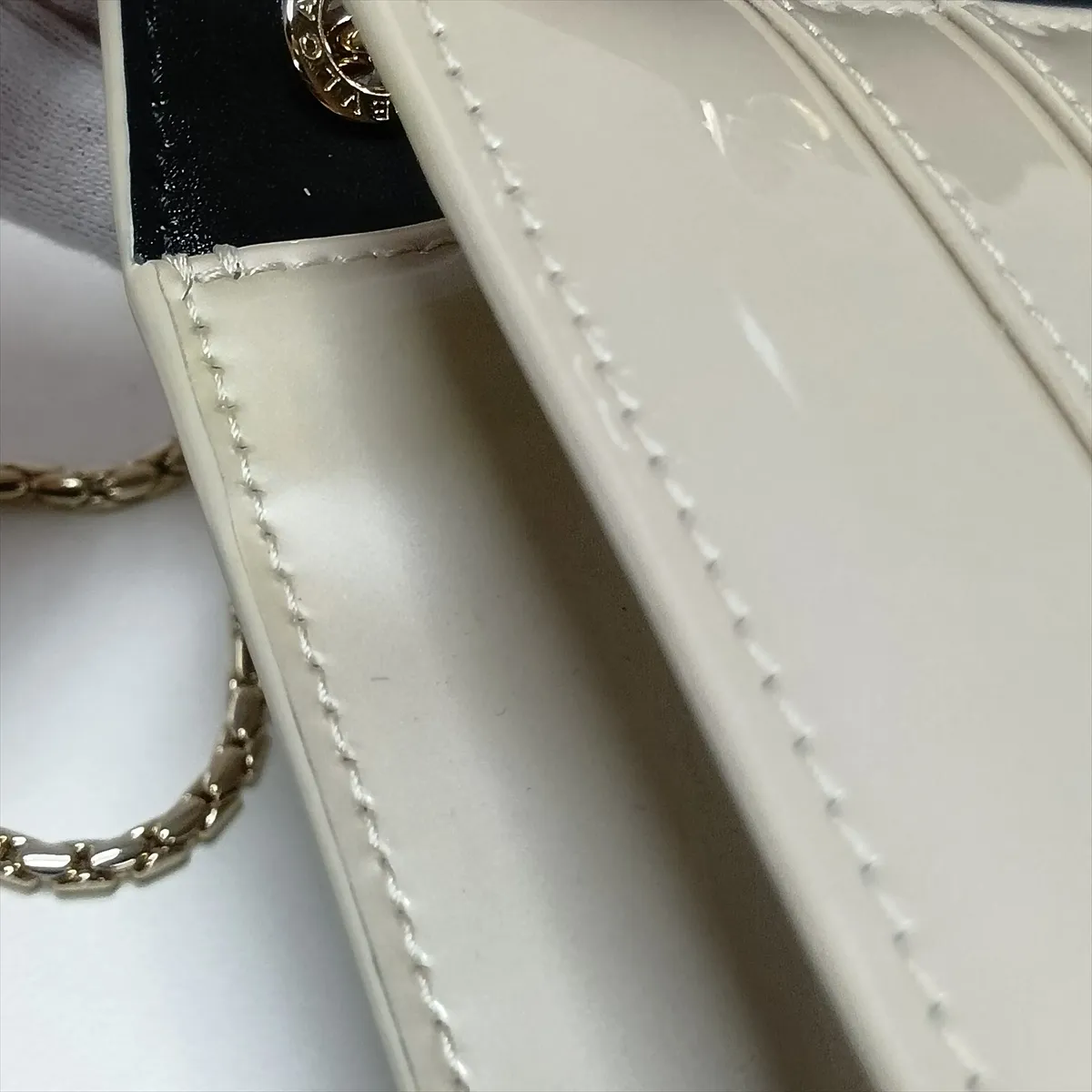 Serpenti Forever Patent Leather Chain Shoulder Bag, Gray, with Mirror — view 12