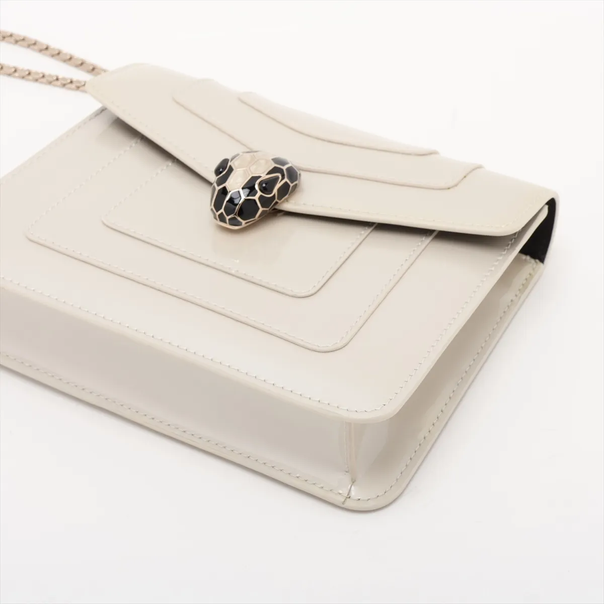 Serpenti Forever Patent Leather Chain Shoulder Bag, Gray, with Mirror — view 3