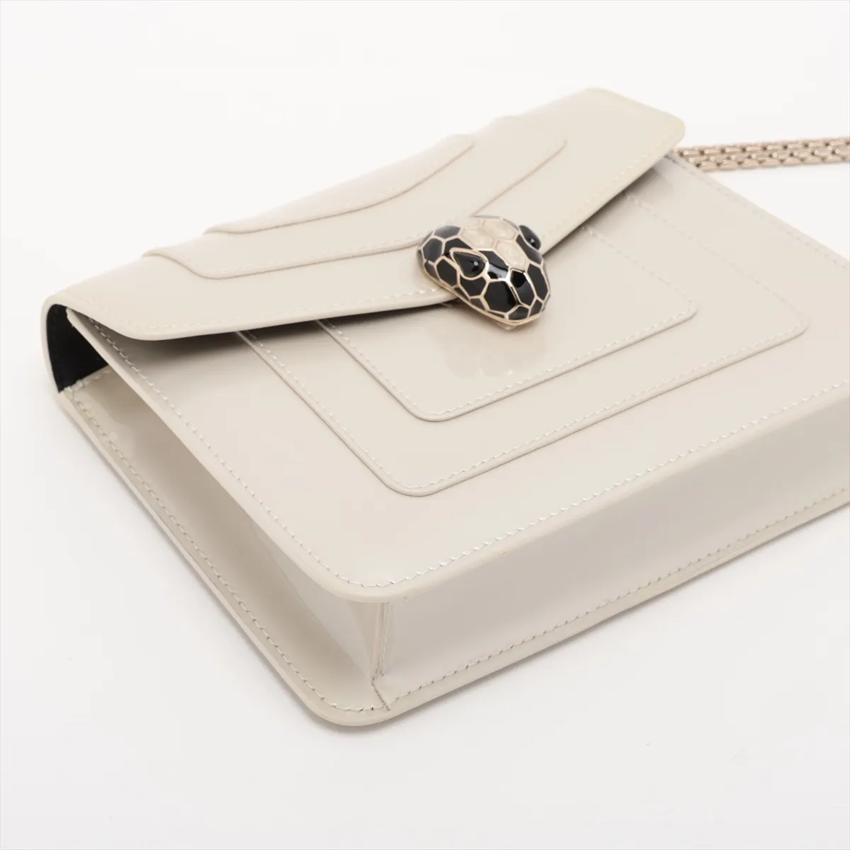 Serpenti Forever Patent Leather Chain Shoulder Bag, Gray, with Mirror — view 4
