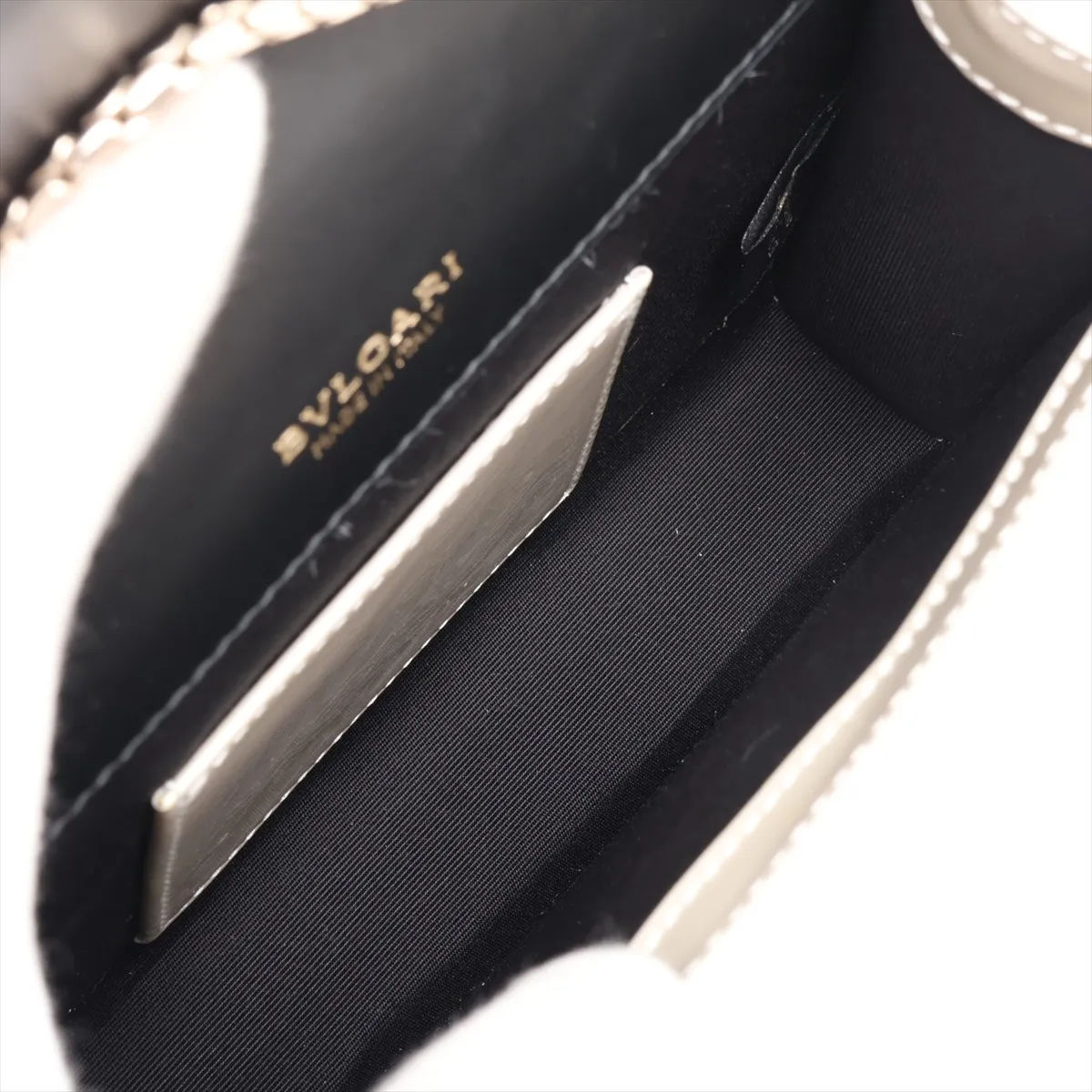 Serpenti Forever Patent Leather Chain Shoulder Bag, Gray, with Mirror — view 6