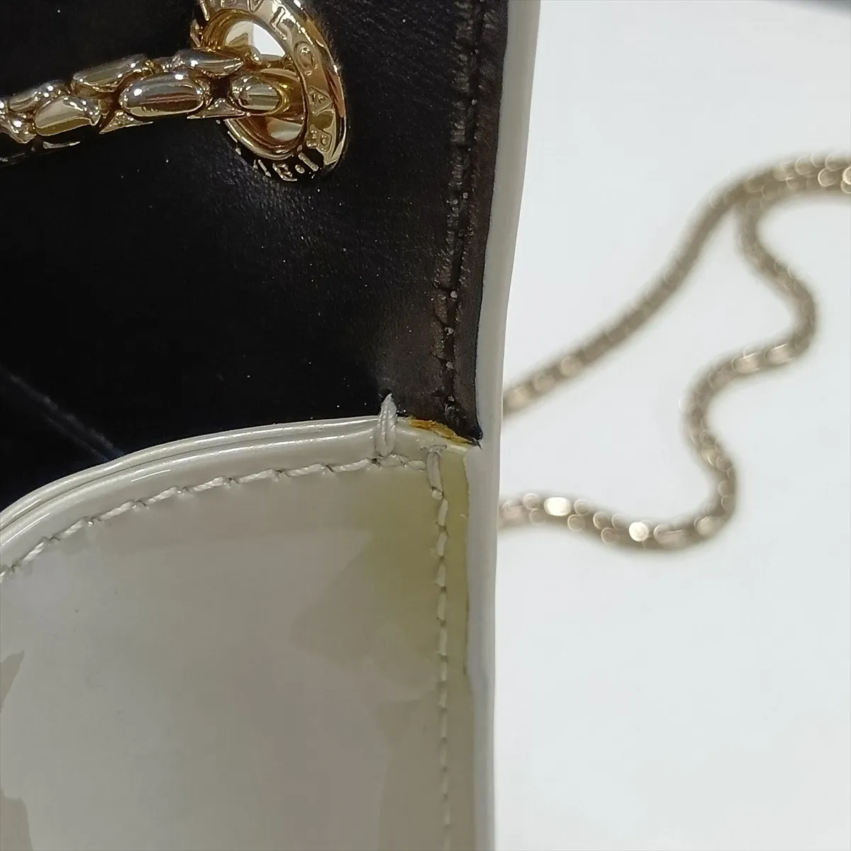 Serpenti Forever Patent Leather Chain Shoulder Bag, Gray, with Mirror — view 9