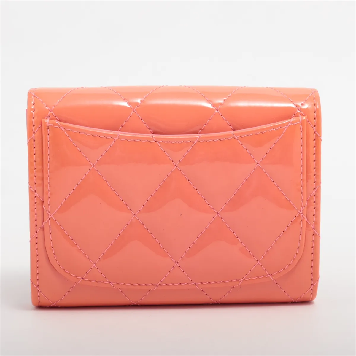Matelasse patent leather coin case orange x pink silver hardware 21693309 — view 2