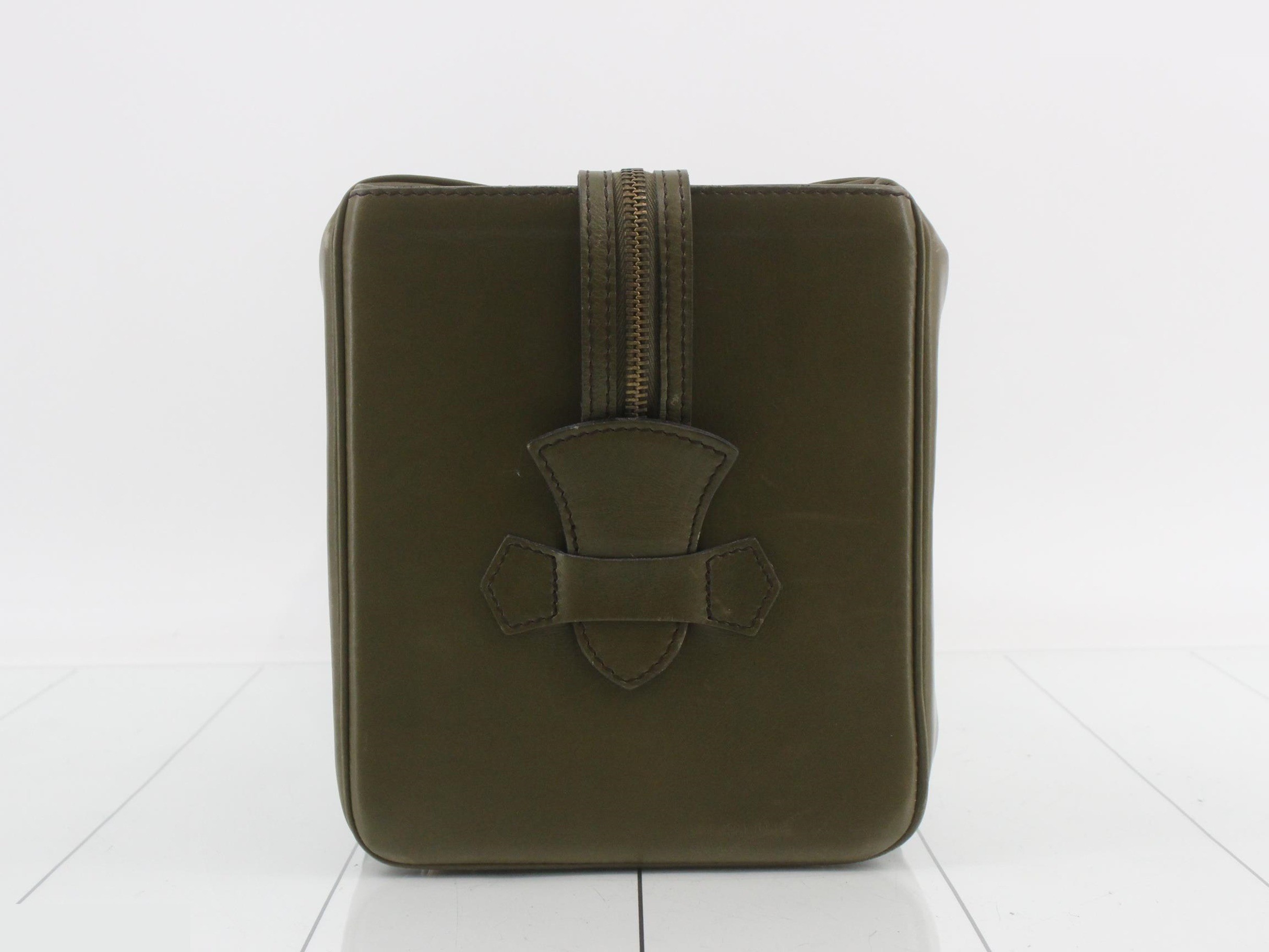Leather suede square Boston bag khaki style — view 3