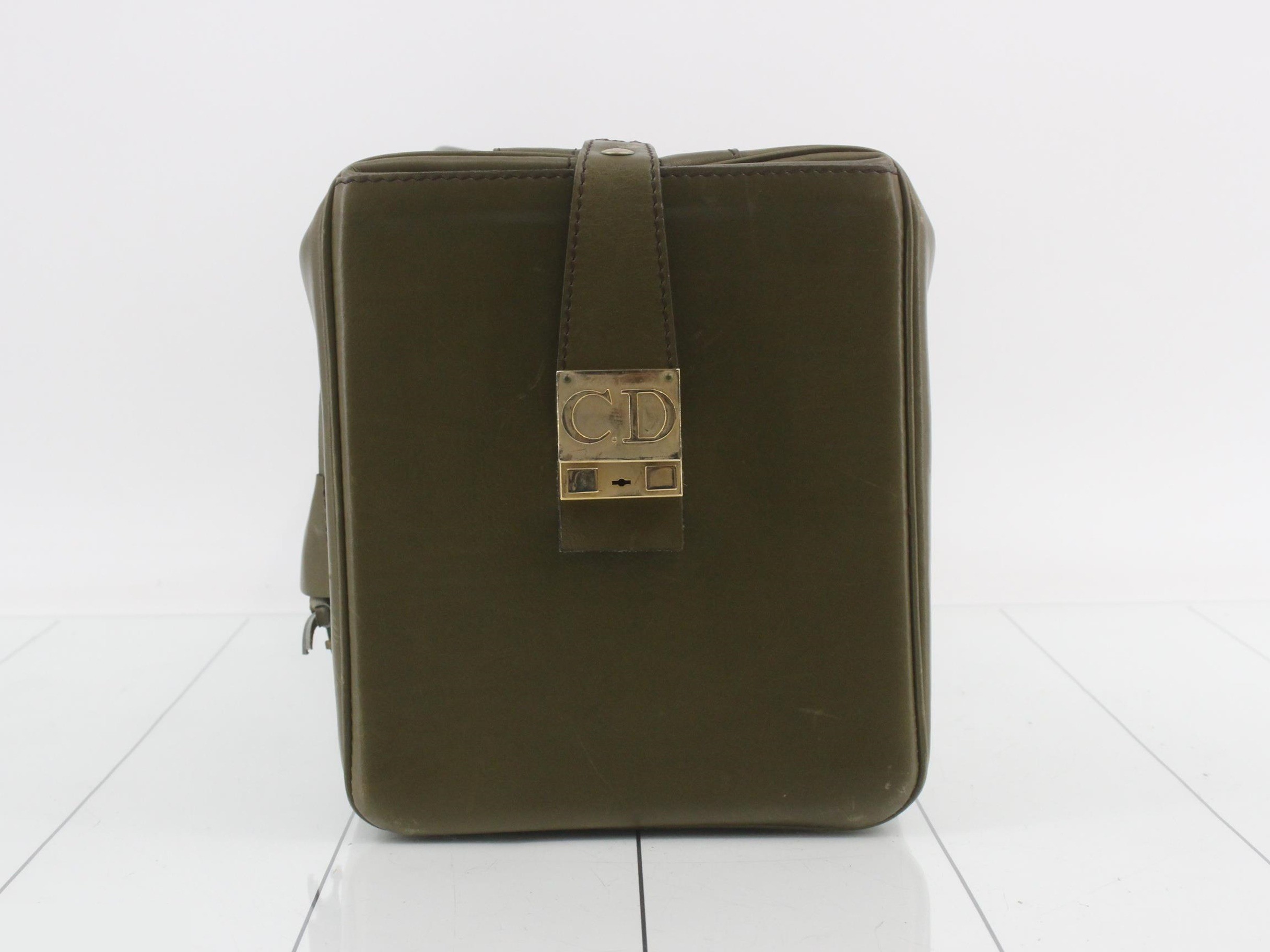 Leather suede square Boston bag khaki style — view 4