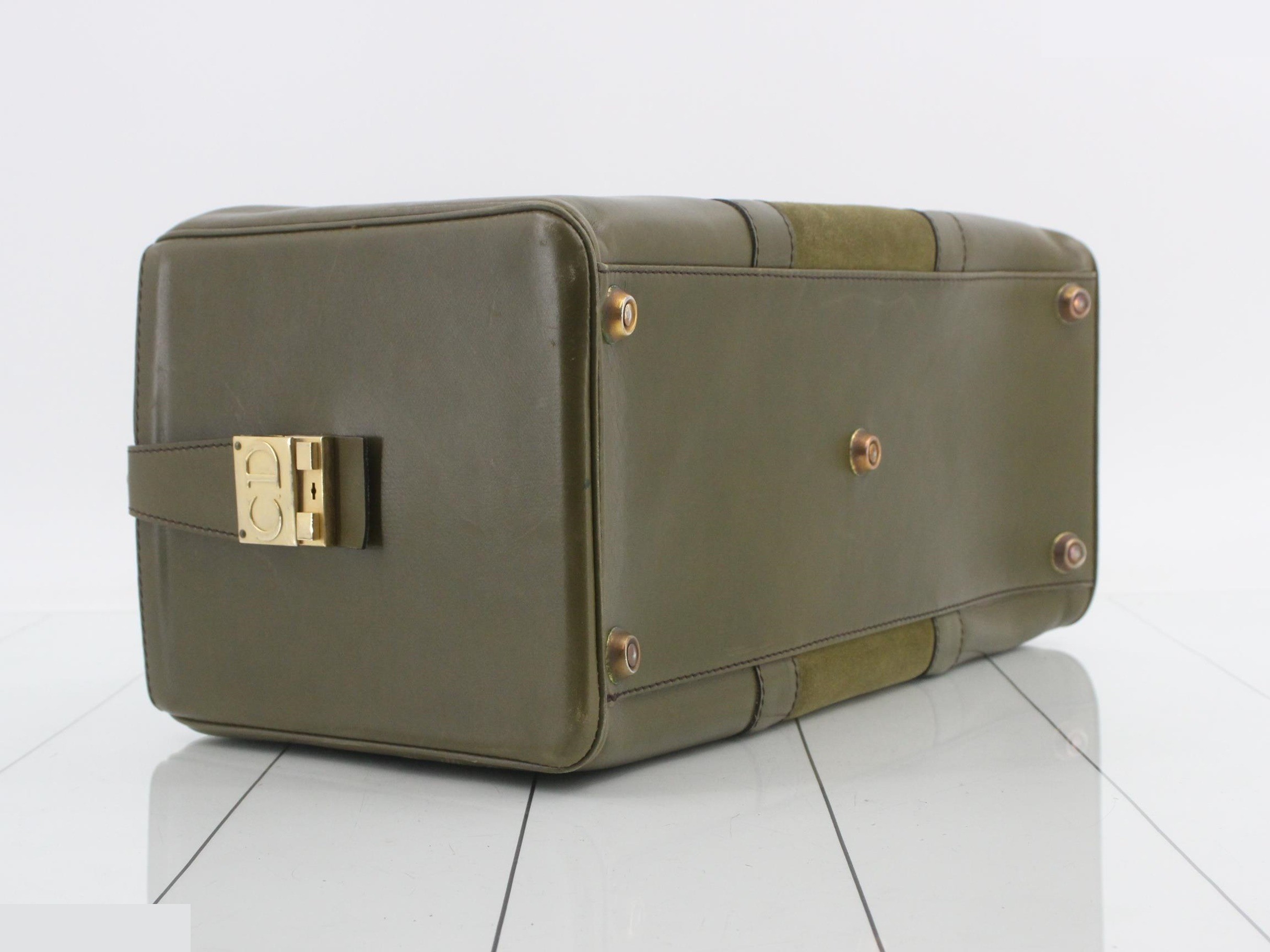 Leather suede square Boston bag khaki style — view 5