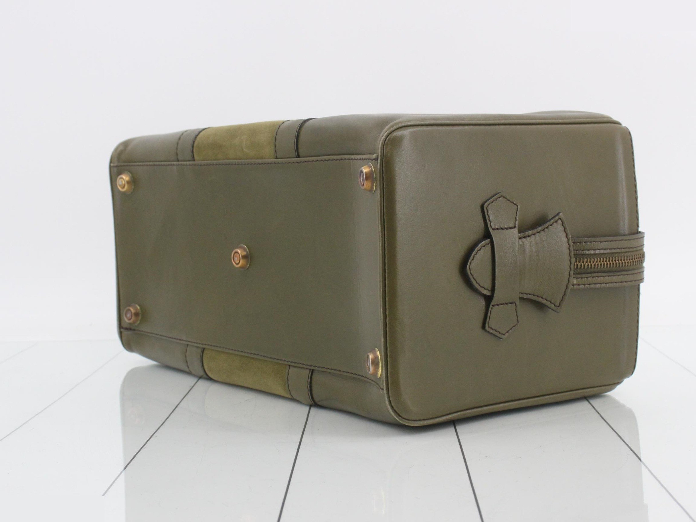 Leather suede square Boston bag khaki style — view 6