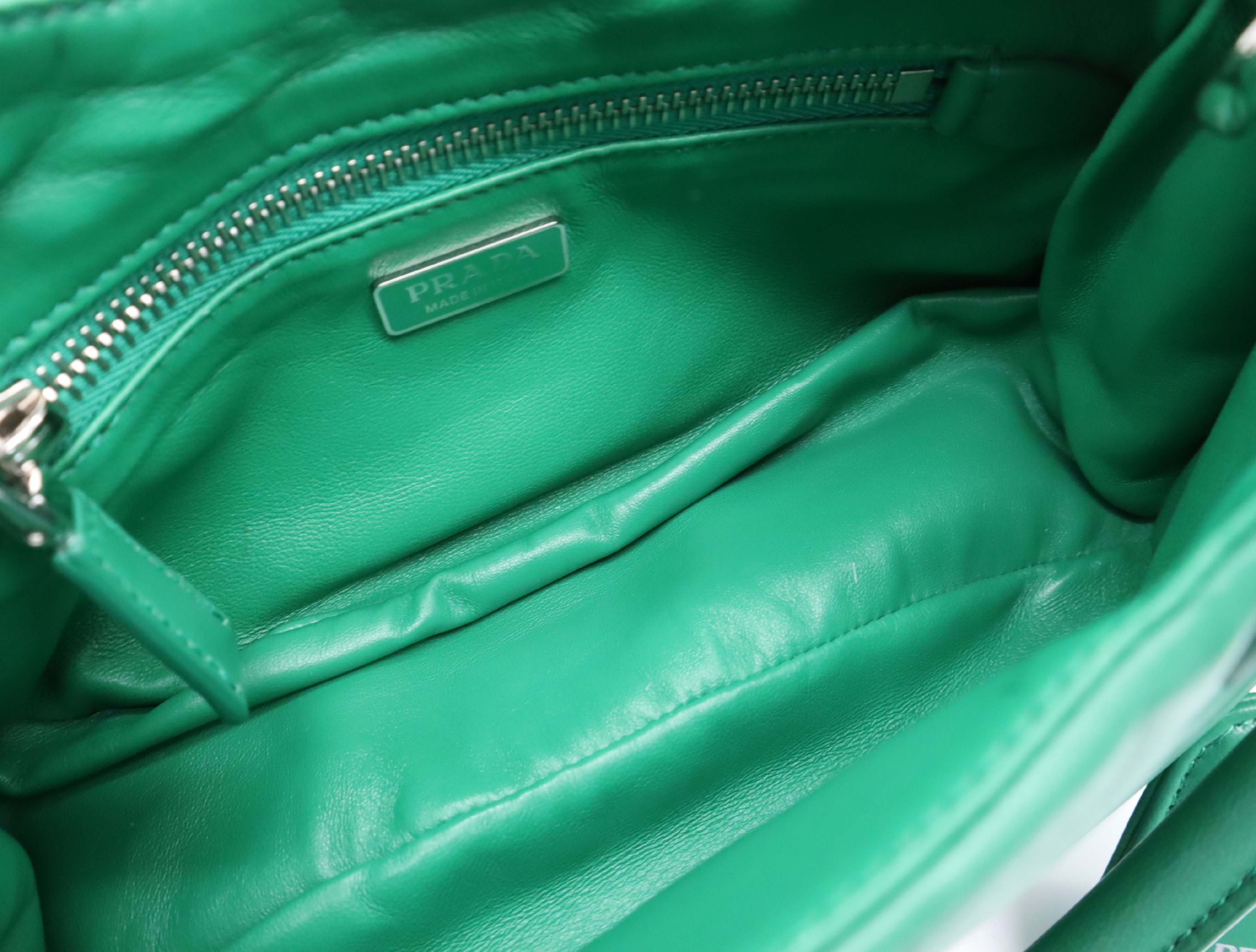 1BA381 Leather Padded Nappa Moon Handbag, Green, with Shoulder Strap, Clochette, and Dust Bag. — view 12