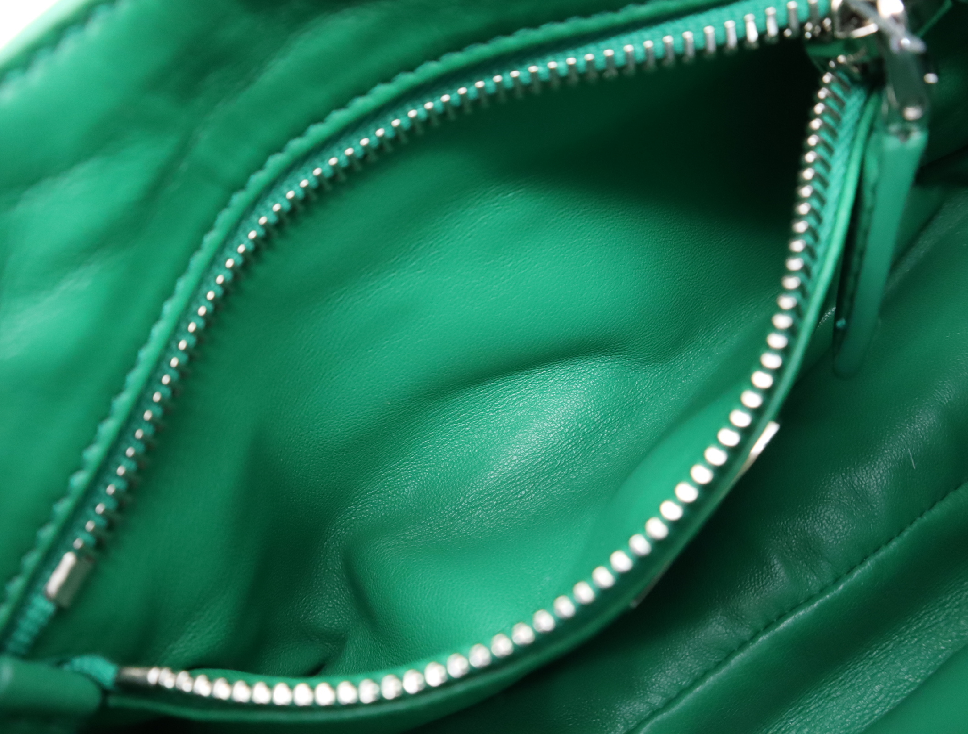 1BA381 Leather Padded Nappa Moon Handbag, Green, with Shoulder Strap, Clochette, and Dust Bag. — view 13