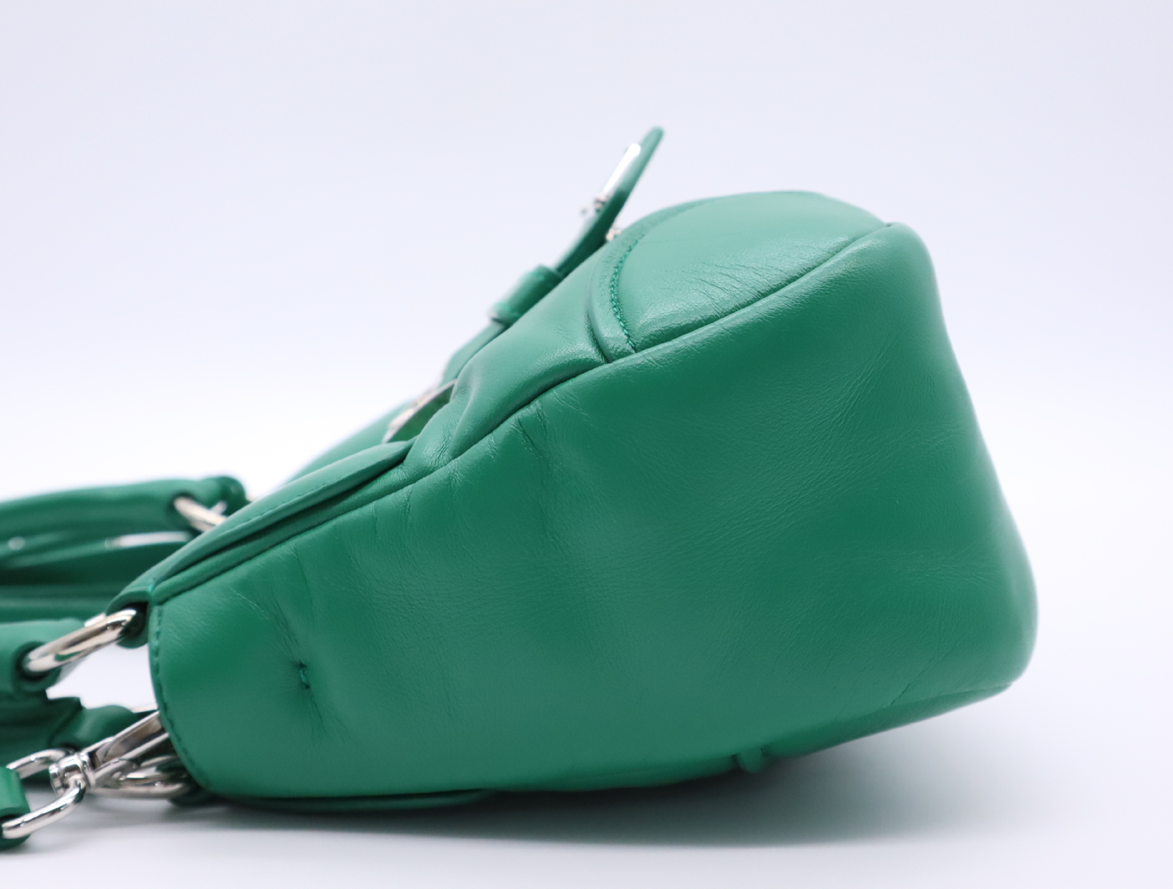 1BA381 Leather Padded Nappa Moon Handbag, Green, with Shoulder Strap, Clochette, and Dust Bag. — view 3