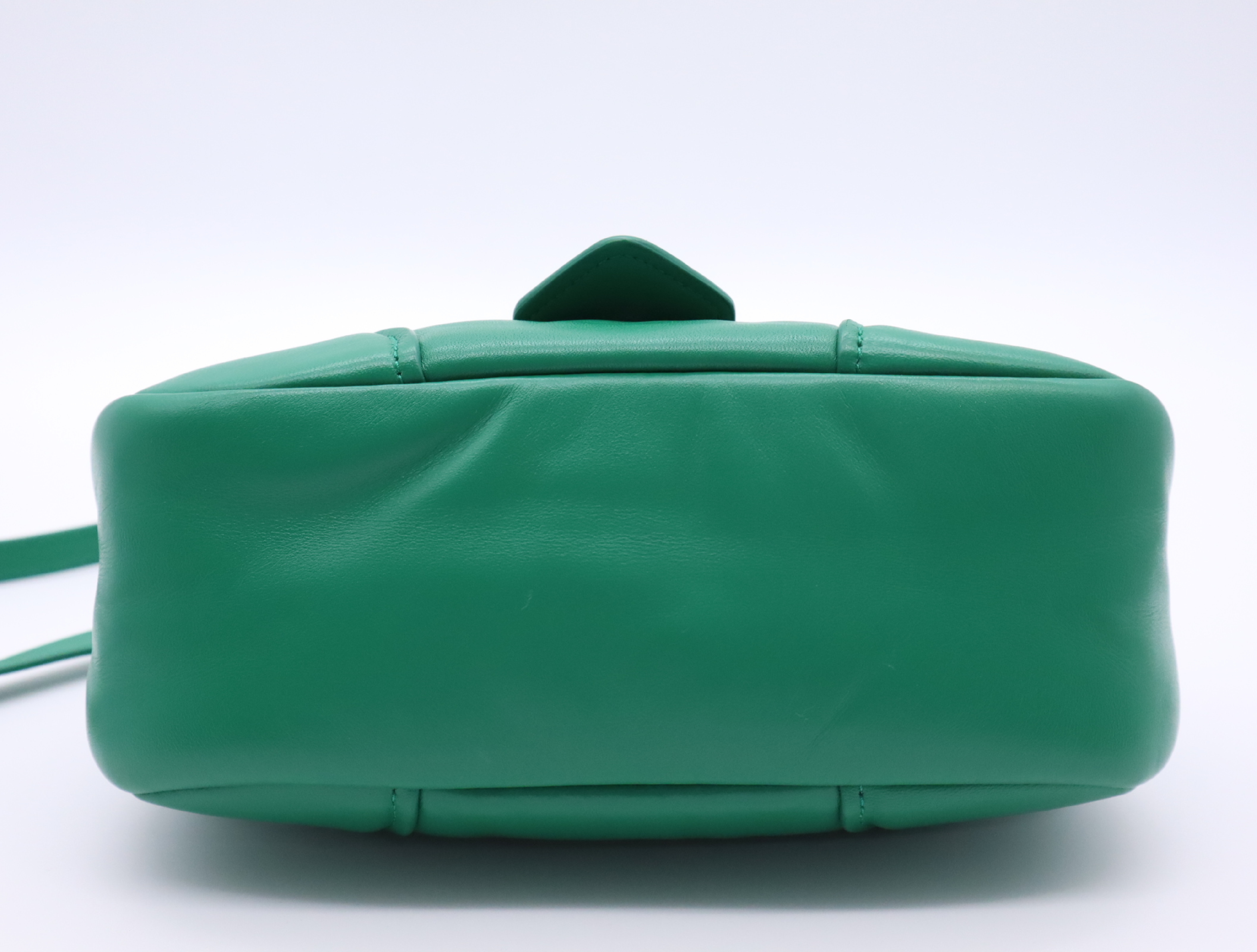 1BA381 Leather Padded Nappa Moon Handbag, Green, with Shoulder Strap, Clochette, and Dust Bag. — view 4