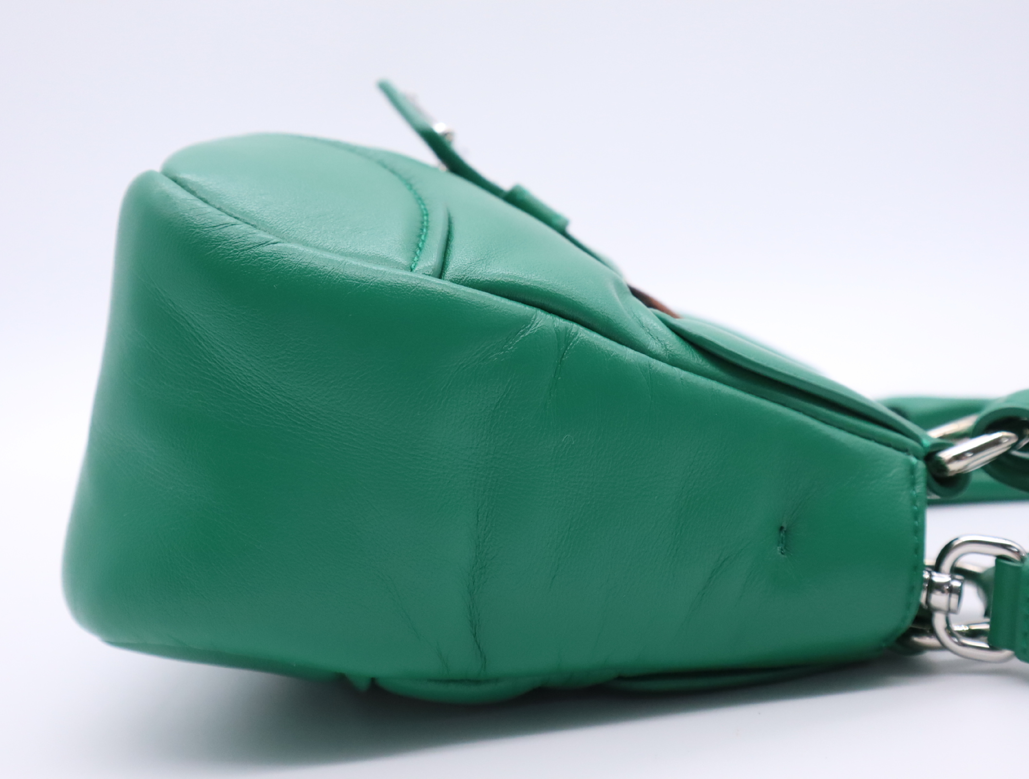 1BA381 Leather Padded Nappa Moon Handbag, Green, with Shoulder Strap, Clochette, and Dust Bag. — view 5