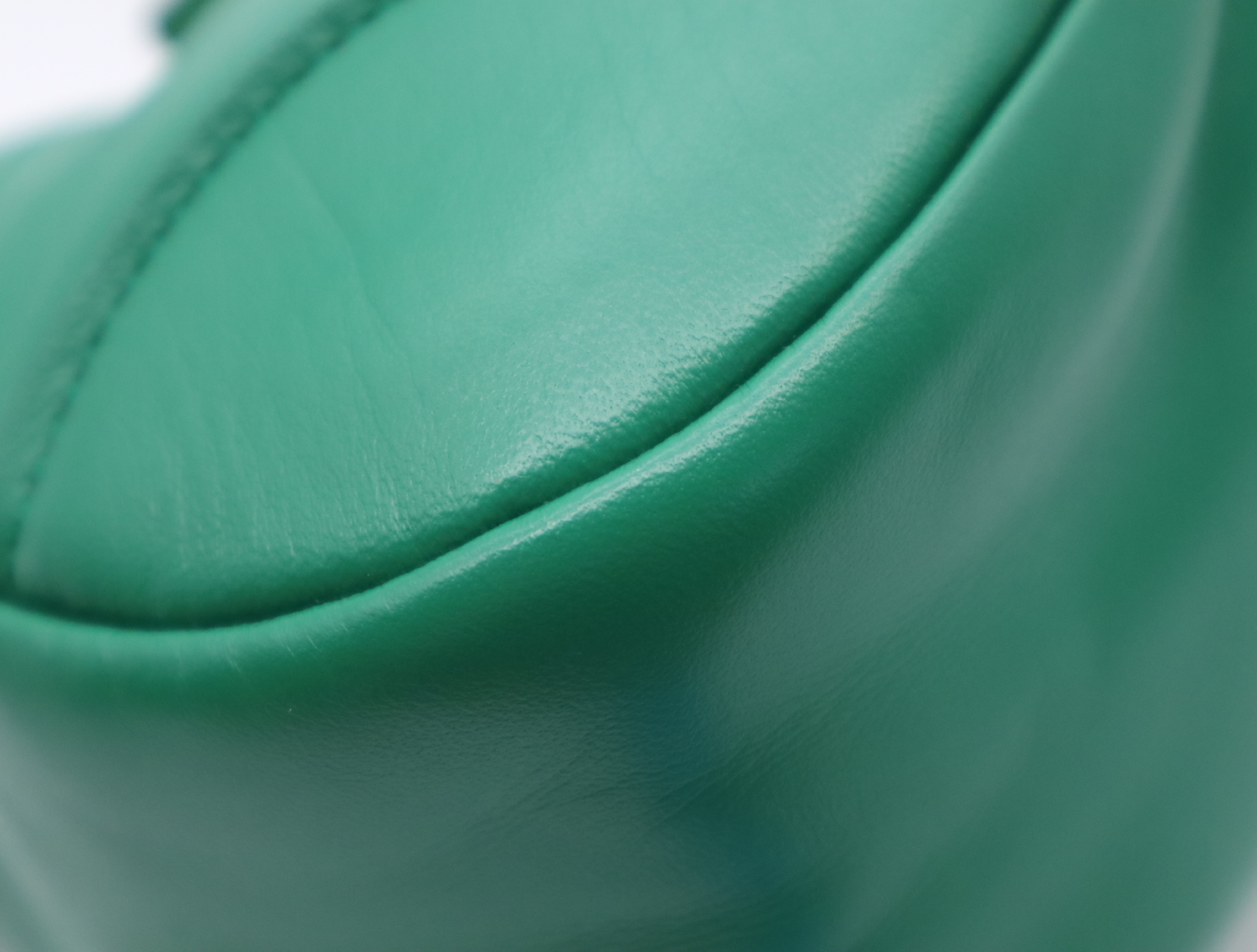 1BA381 Leather Padded Nappa Moon Handbag, Green, with Shoulder Strap, Clochette, and Dust Bag. — view 6