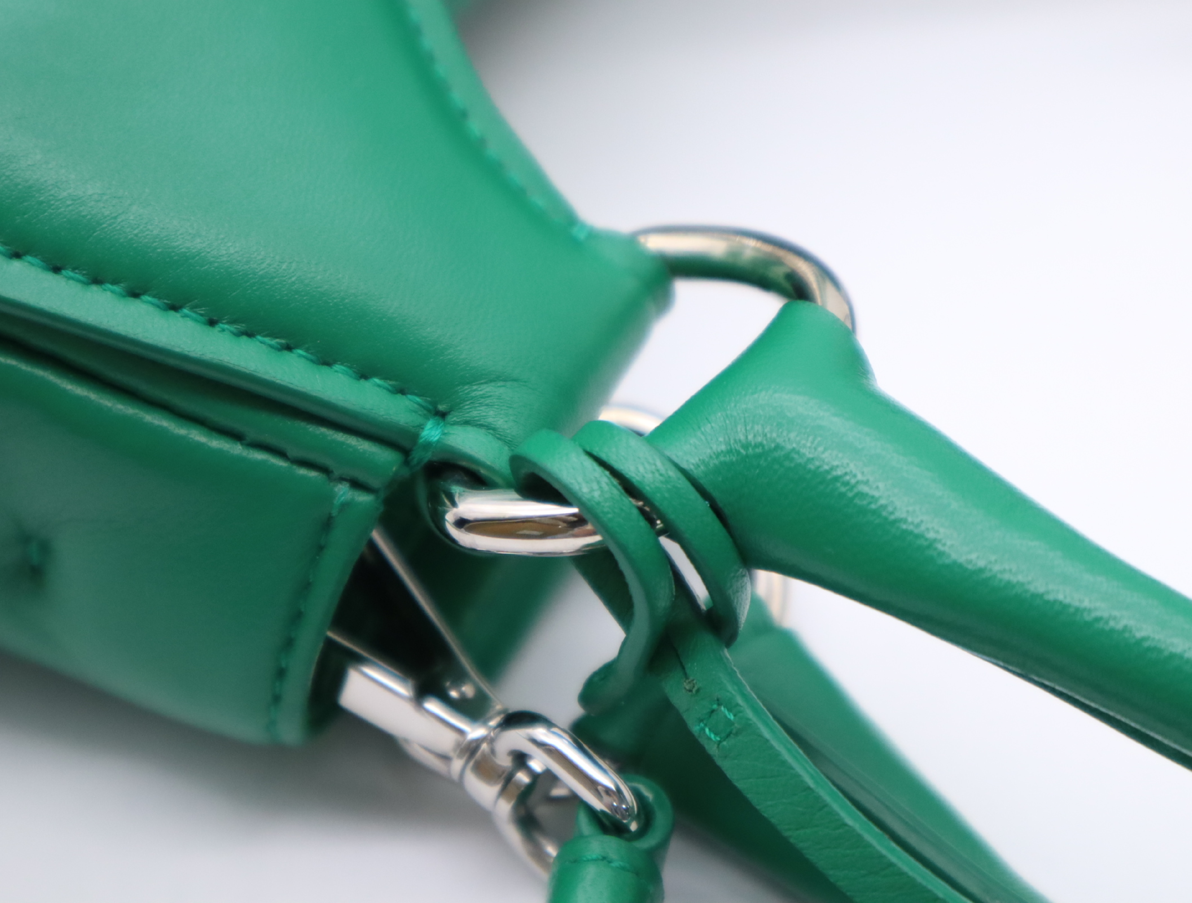 1BA381 Leather Padded Nappa Moon Handbag, Green, with Shoulder Strap, Clochette, and Dust Bag. — view 8