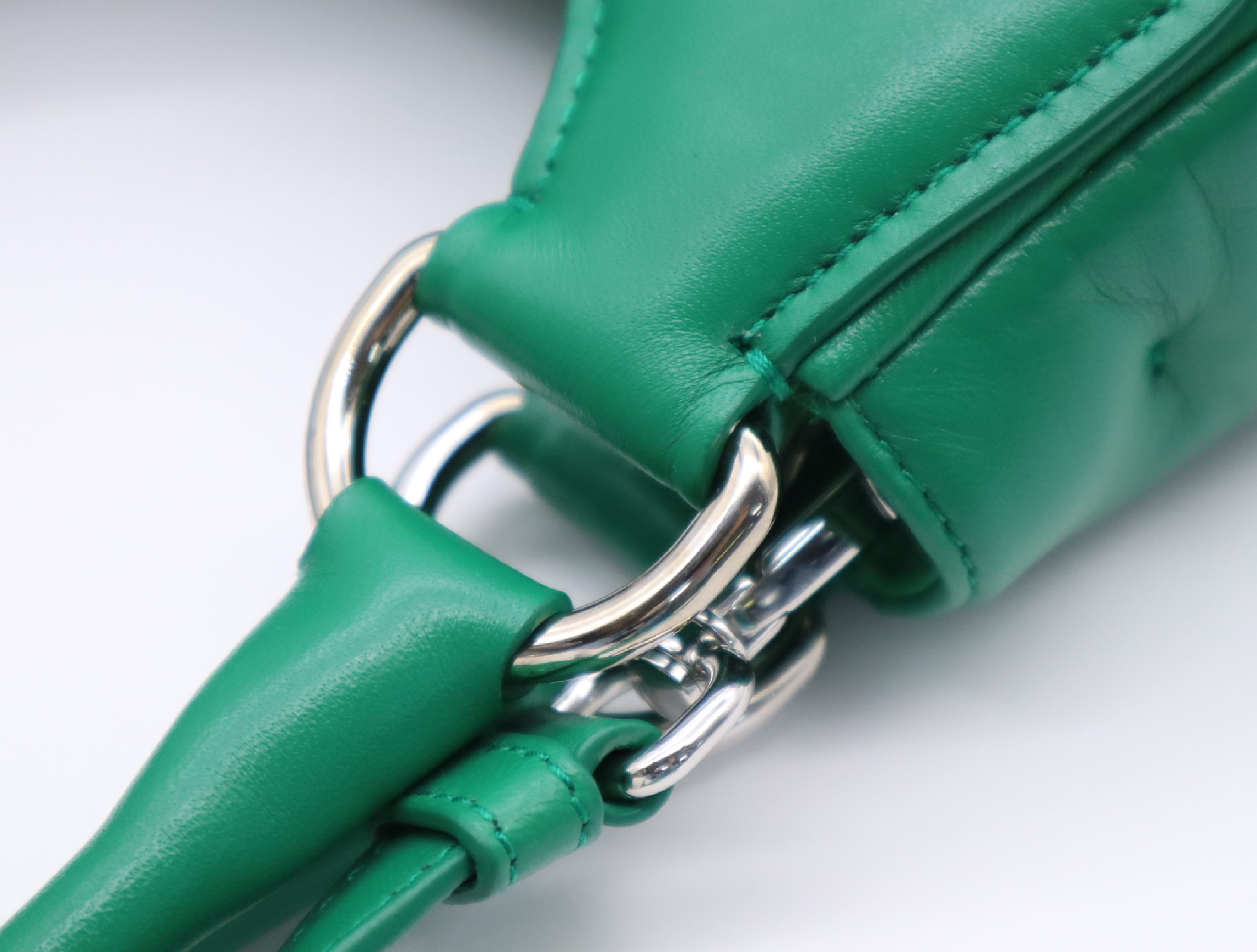 1BA381 Leather Padded Nappa Moon Handbag, Green, with Shoulder Strap, Clochette, and Dust Bag. — view 9