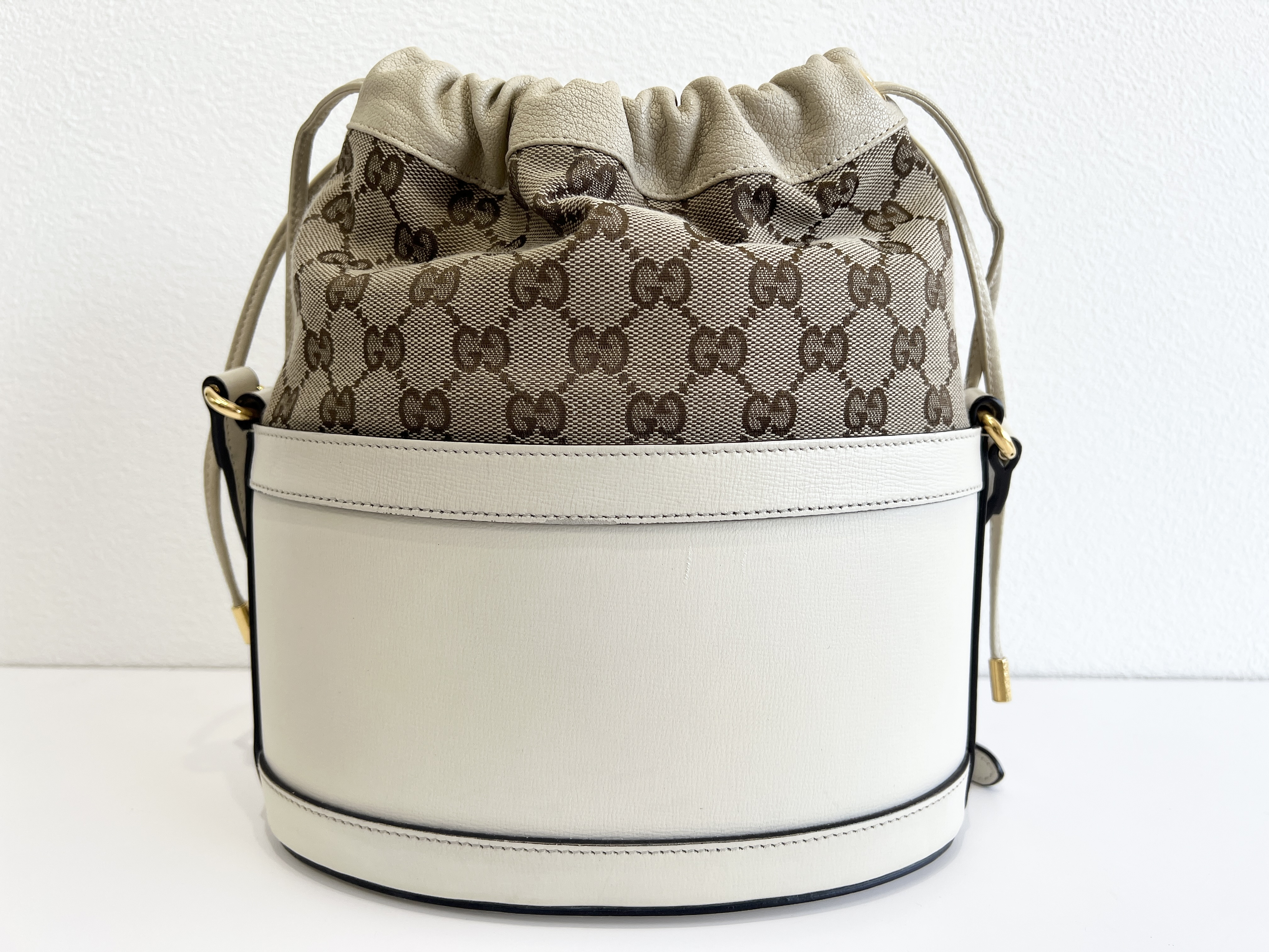 GG Horsebit 1955 Canvas Leather Drawstring Bucket Shoulder Bag — view 2