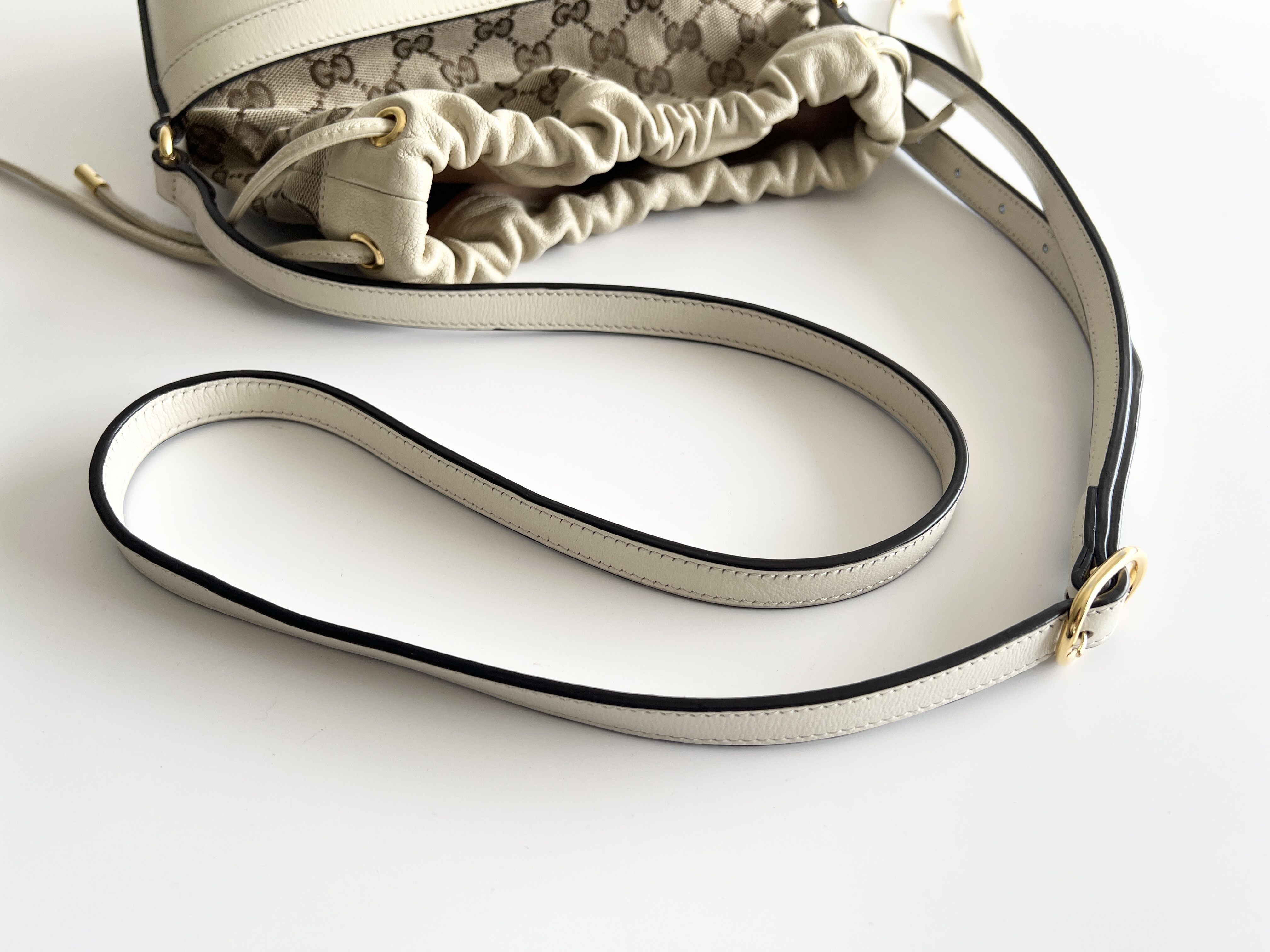 GG Horsebit 1955 Canvas Leather Drawstring Bucket Shoulder Bag — view 3