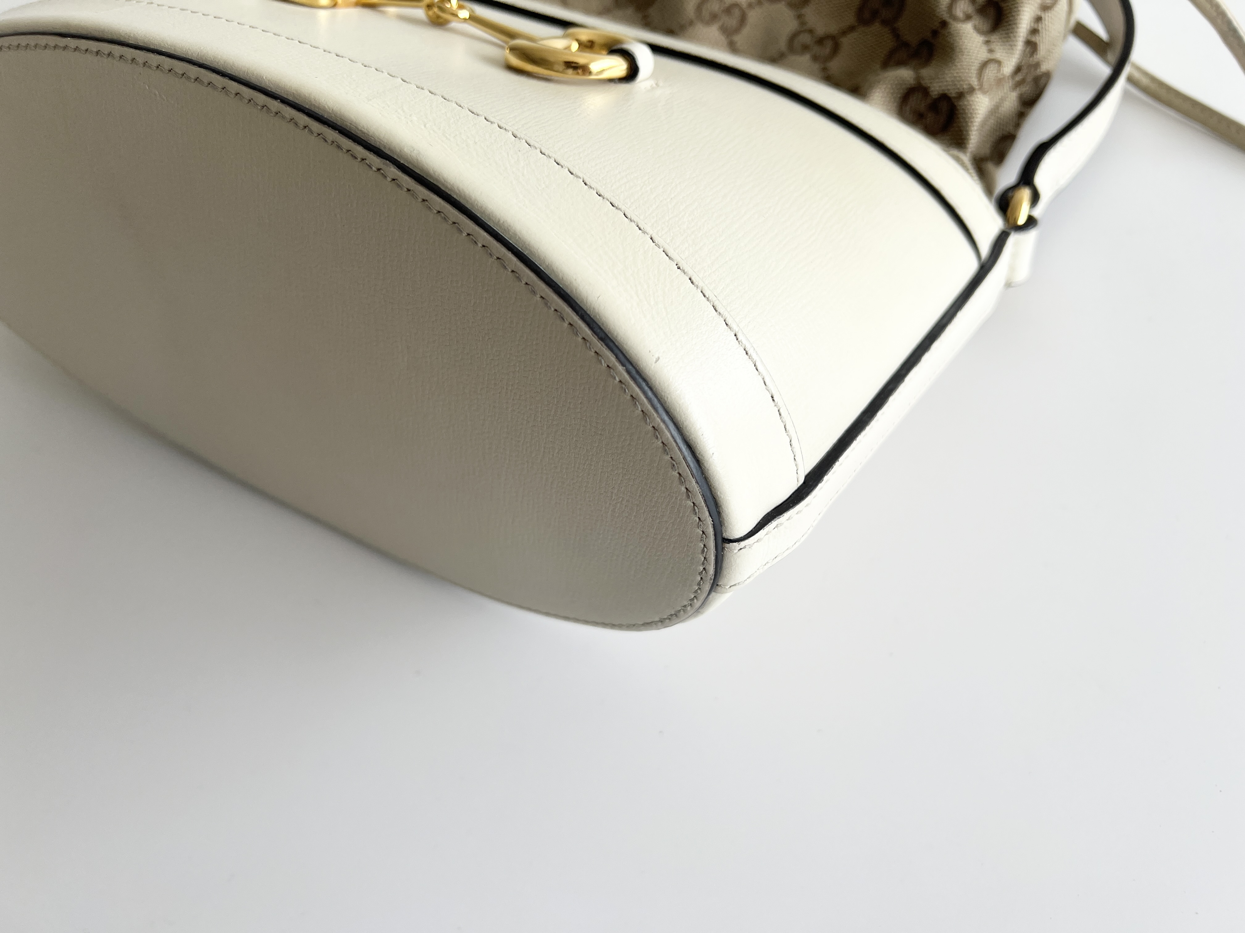 GG Horsebit 1955 Canvas Leather Drawstring Bucket Shoulder Bag — view 10