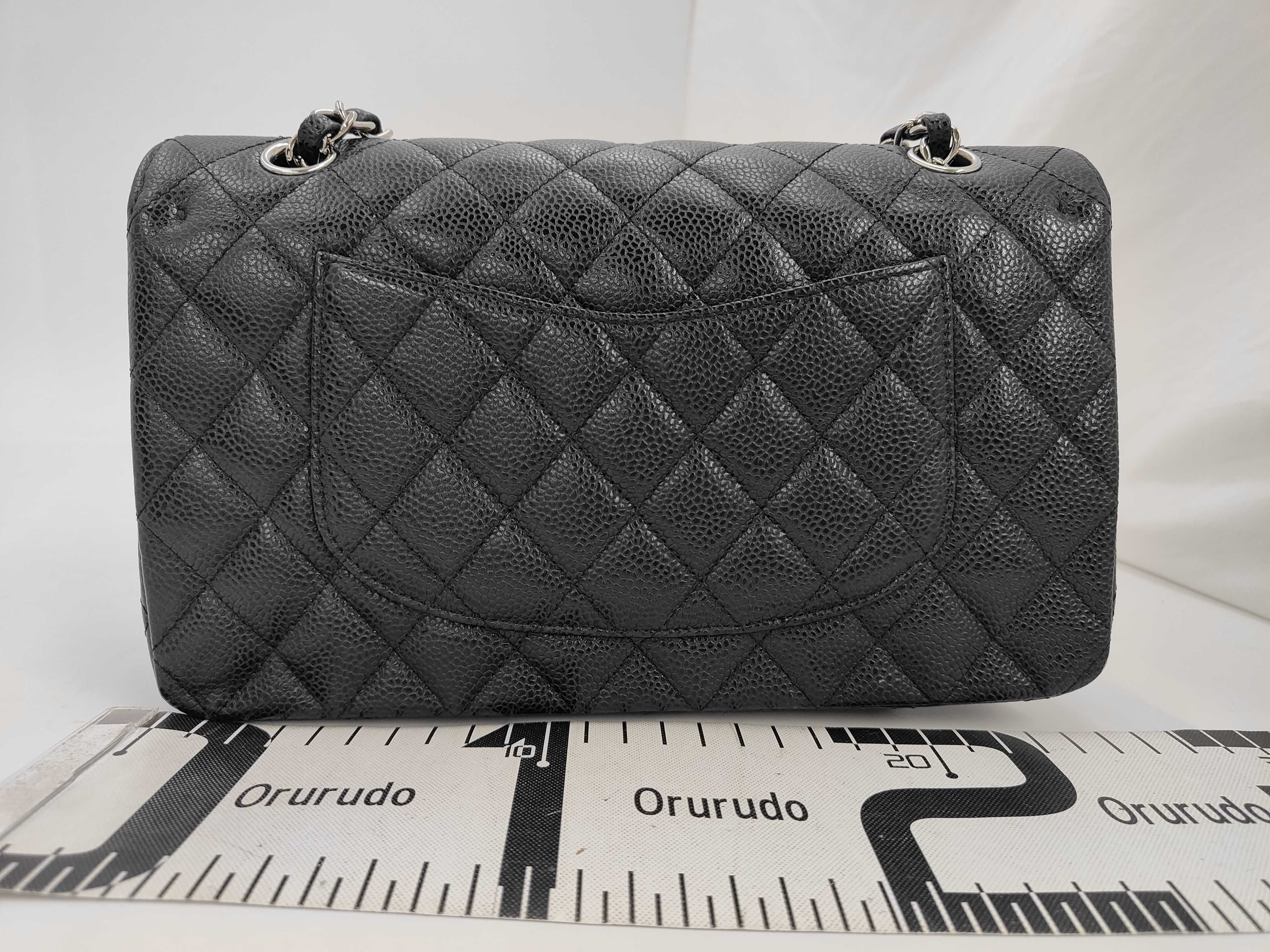 Matelassé 25 Caviar Skin Black Silver Hardware Double Flap Bag (Serial Number 19) — view 2