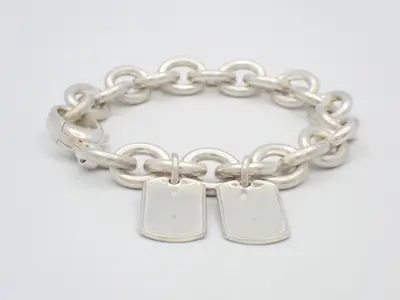 Double Dog Tag Bracelet, SV925 / 52.2g, Stamped, 17cm