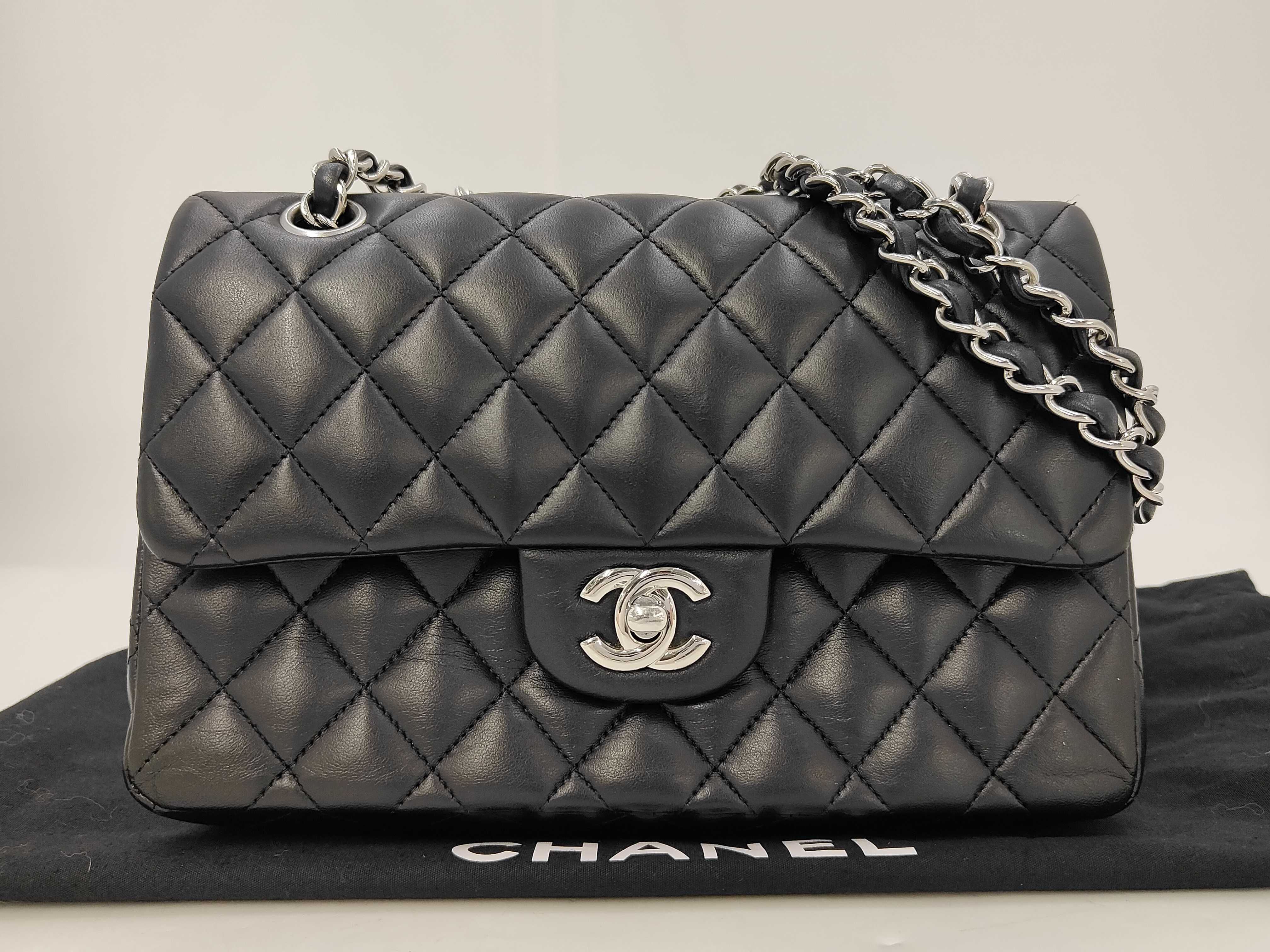 CF Small Double Flap Chain Bag Black Silver Buckle Shoulder Bag