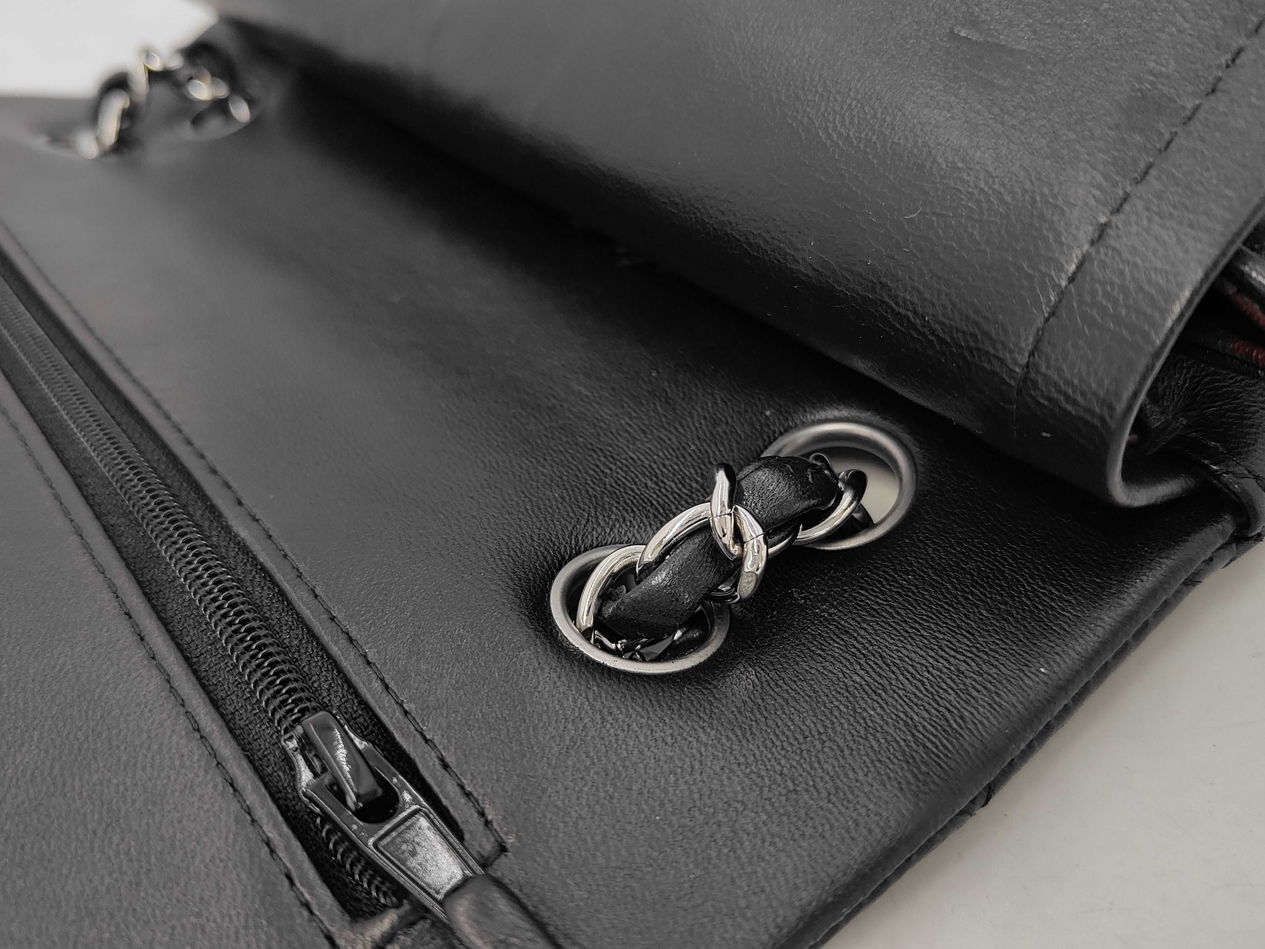 CF Small Double Flap Chain Bag Black Silver Buckle Shoulder Bag — view 5
