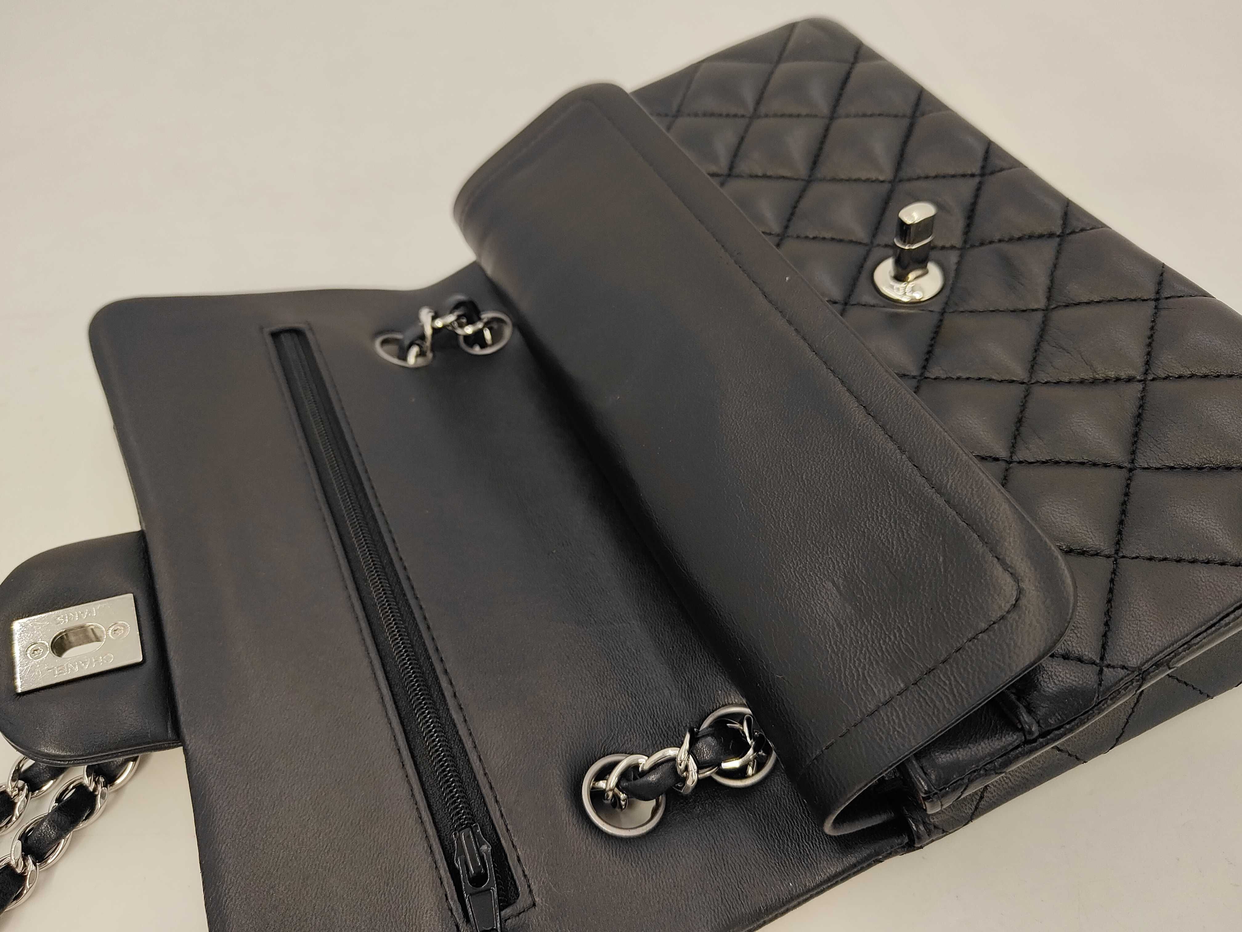 CF Small Double Flap Chain Bag Black Silver Buckle Shoulder Bag — view 6