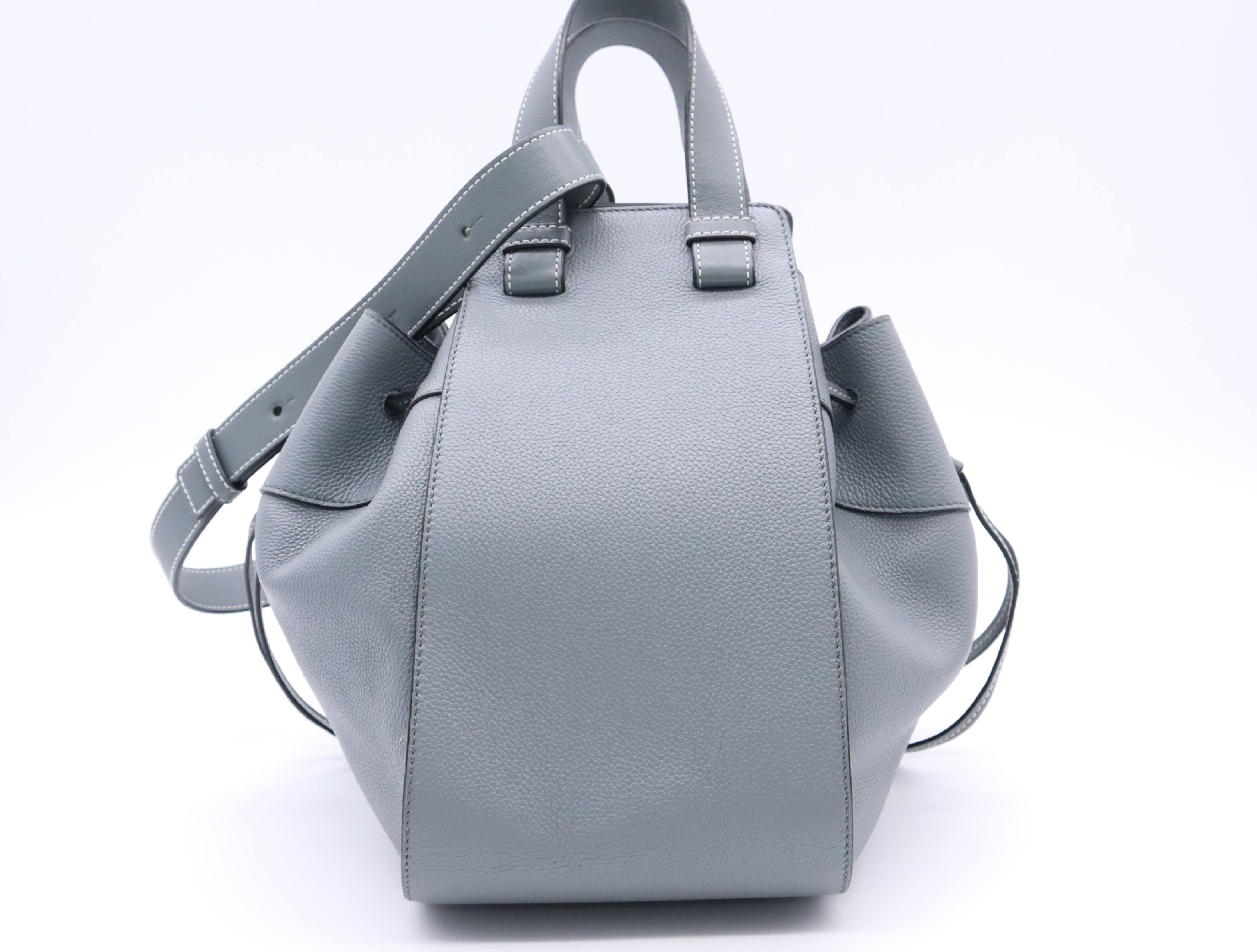 Leather Hammock Drawstring Medium Grey Shoulder Bag with Silver Hardware and Shoulder Strap — view 2