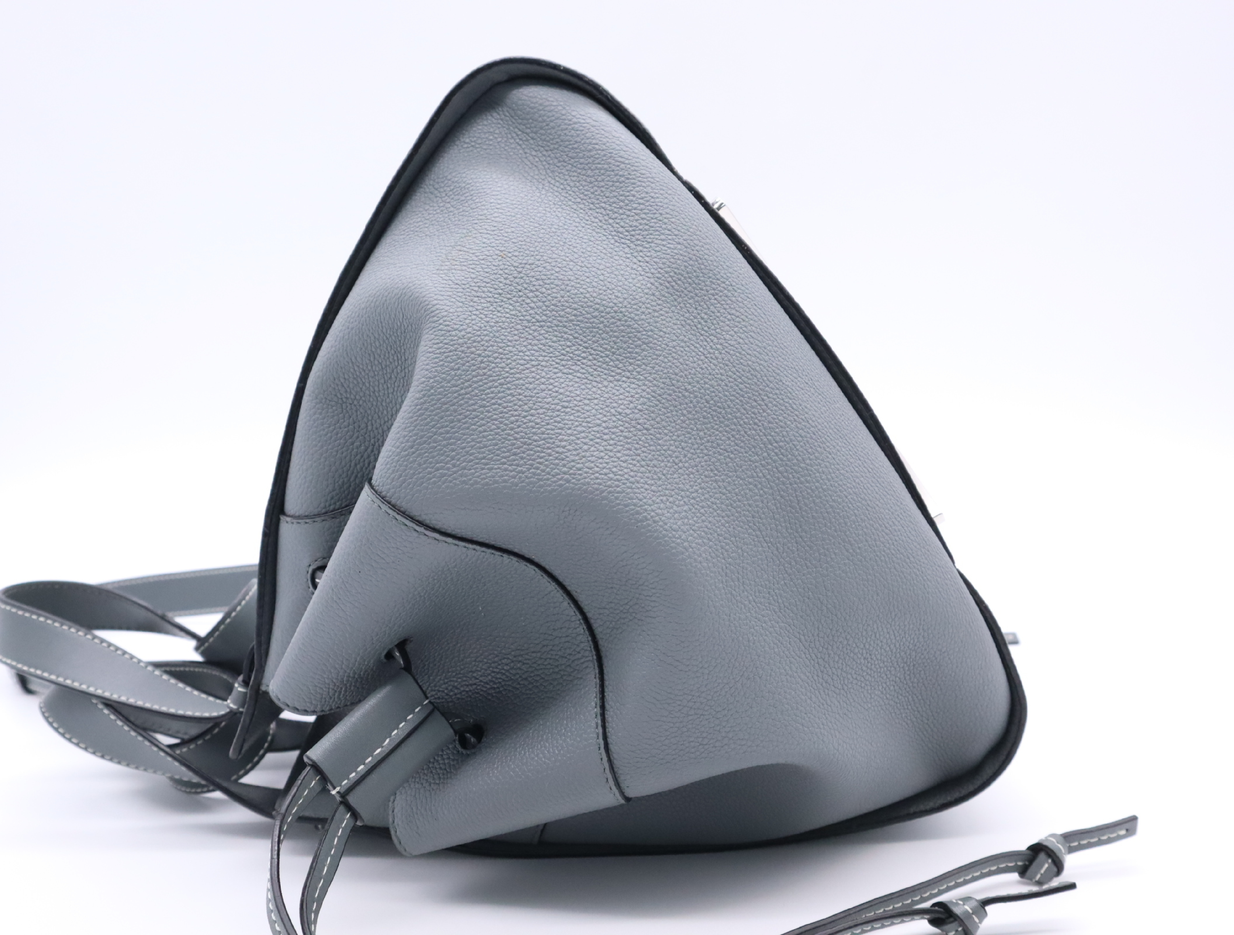 Leather Hammock Drawstring Medium Grey Shoulder Bag with Silver Hardware and Shoulder Strap — view 3