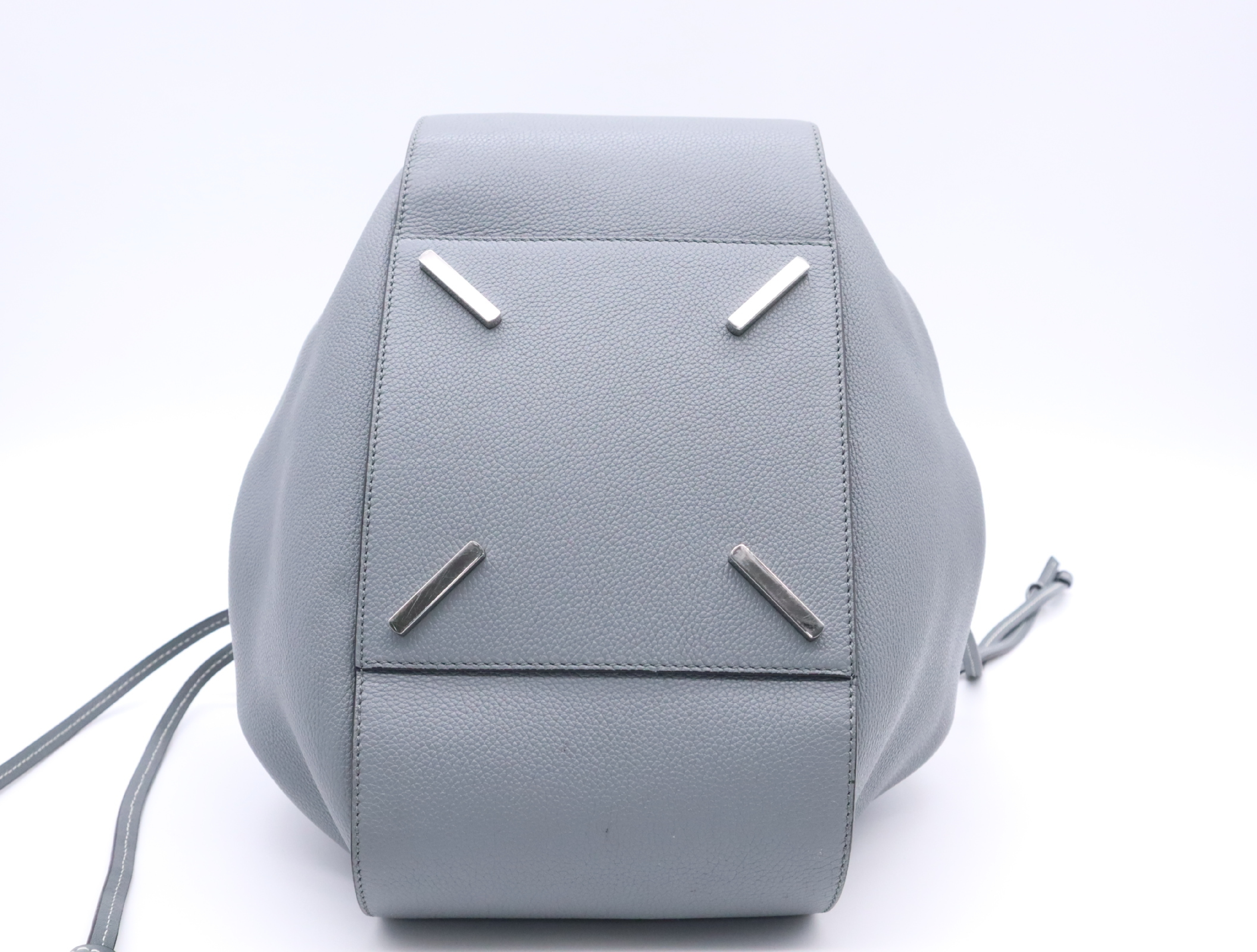 Leather Hammock Drawstring Medium Grey Shoulder Bag with Silver Hardware and Shoulder Strap — view 4
