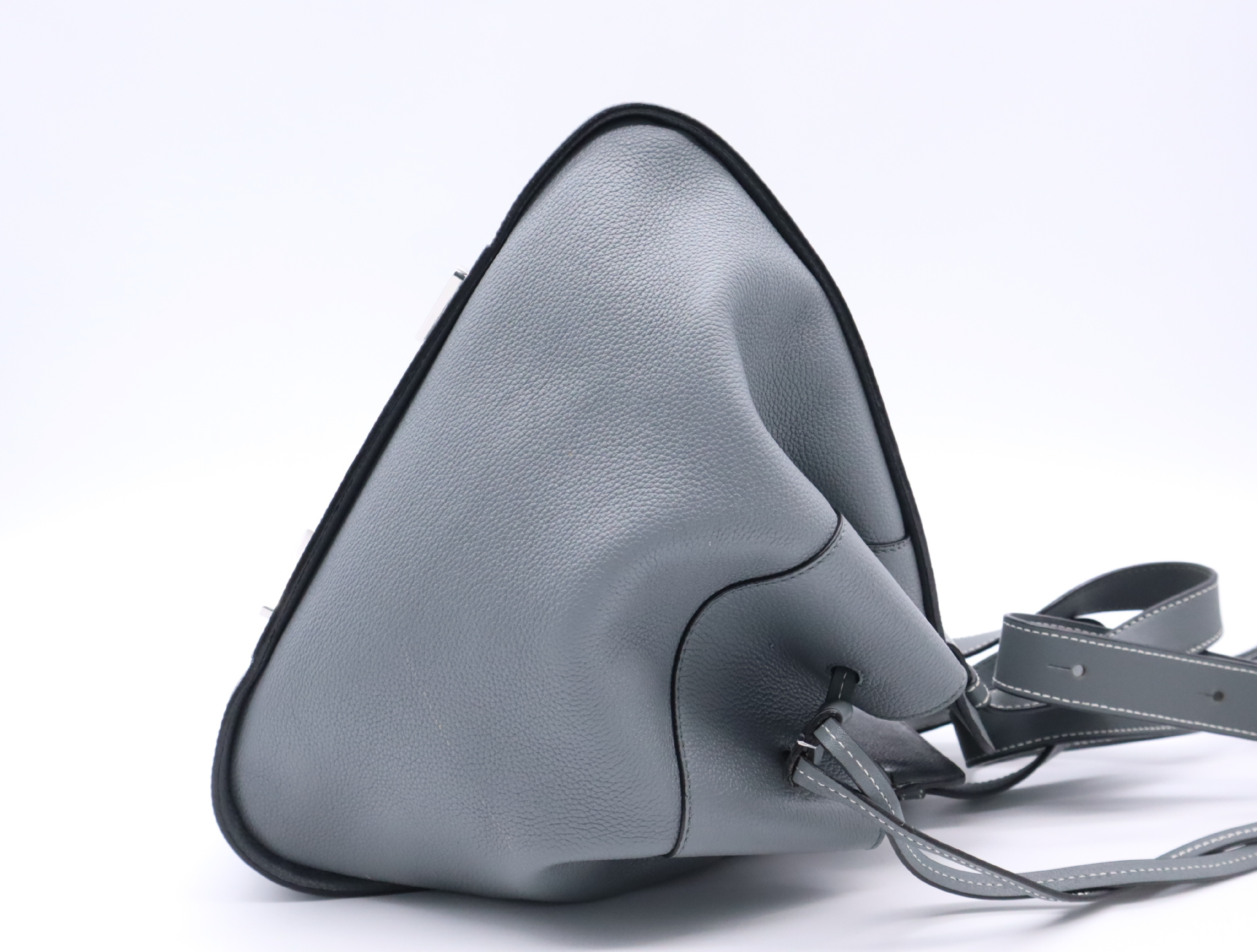 Leather Hammock Drawstring Medium Grey Shoulder Bag with Silver Hardware and Shoulder Strap — view 5