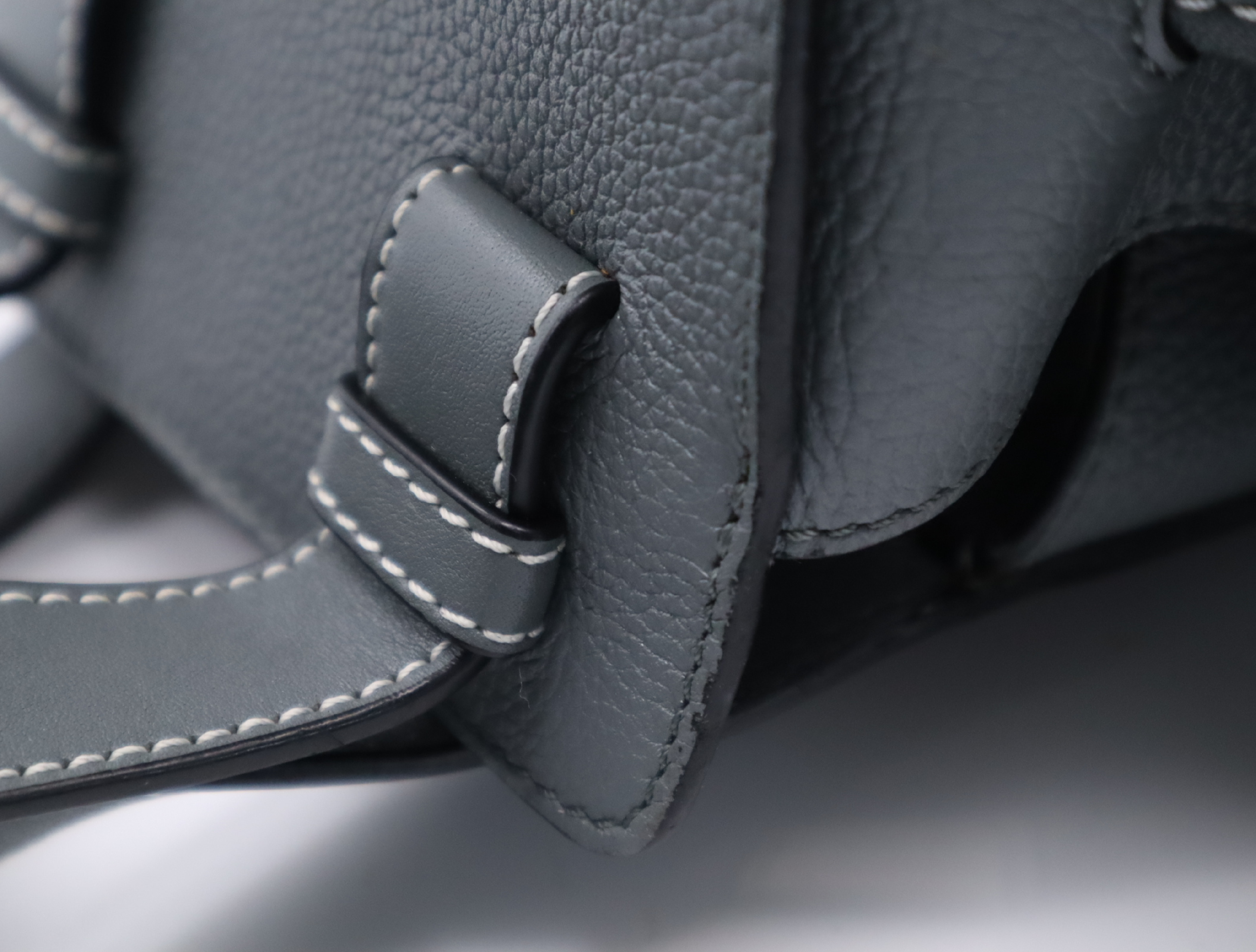 Leather Hammock Drawstring Medium Grey Shoulder Bag with Silver Hardware and Shoulder Strap — view 9