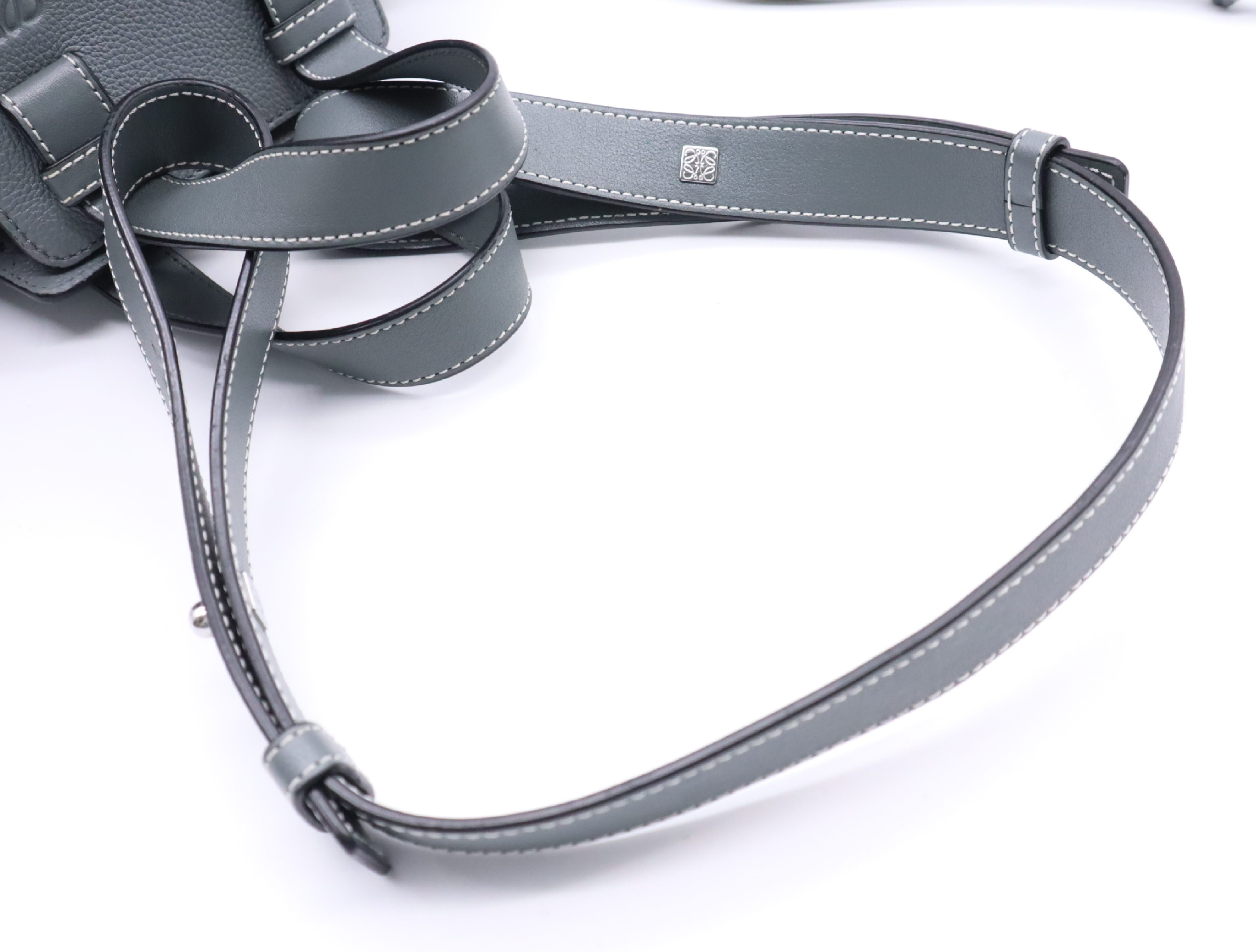 Leather Hammock Drawstring Medium Grey Shoulder Bag with Silver Hardware and Shoulder Strap — view 10