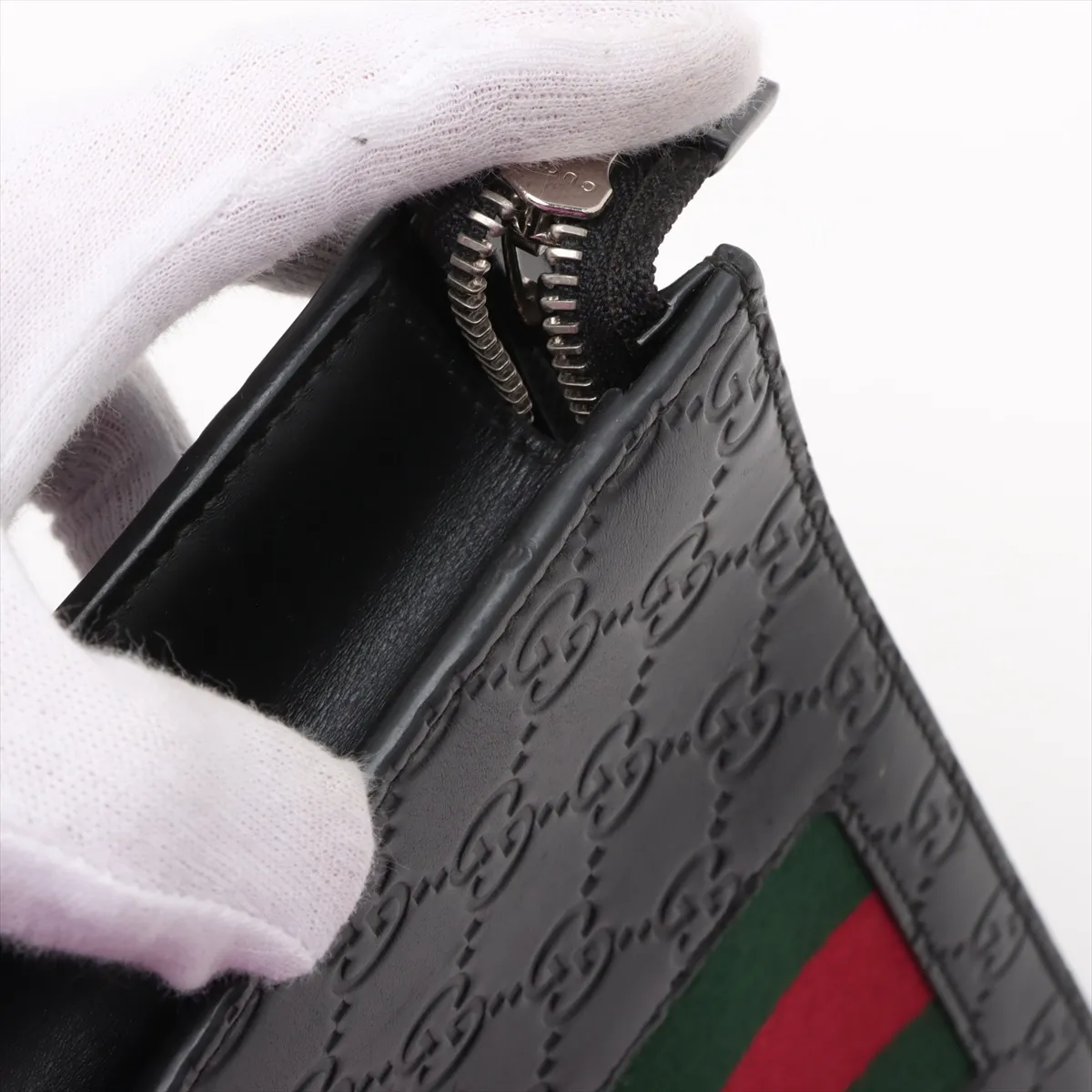 Guccisima Sherry Line Leather x Canvas Clutch Bag Black 475316 — view 11