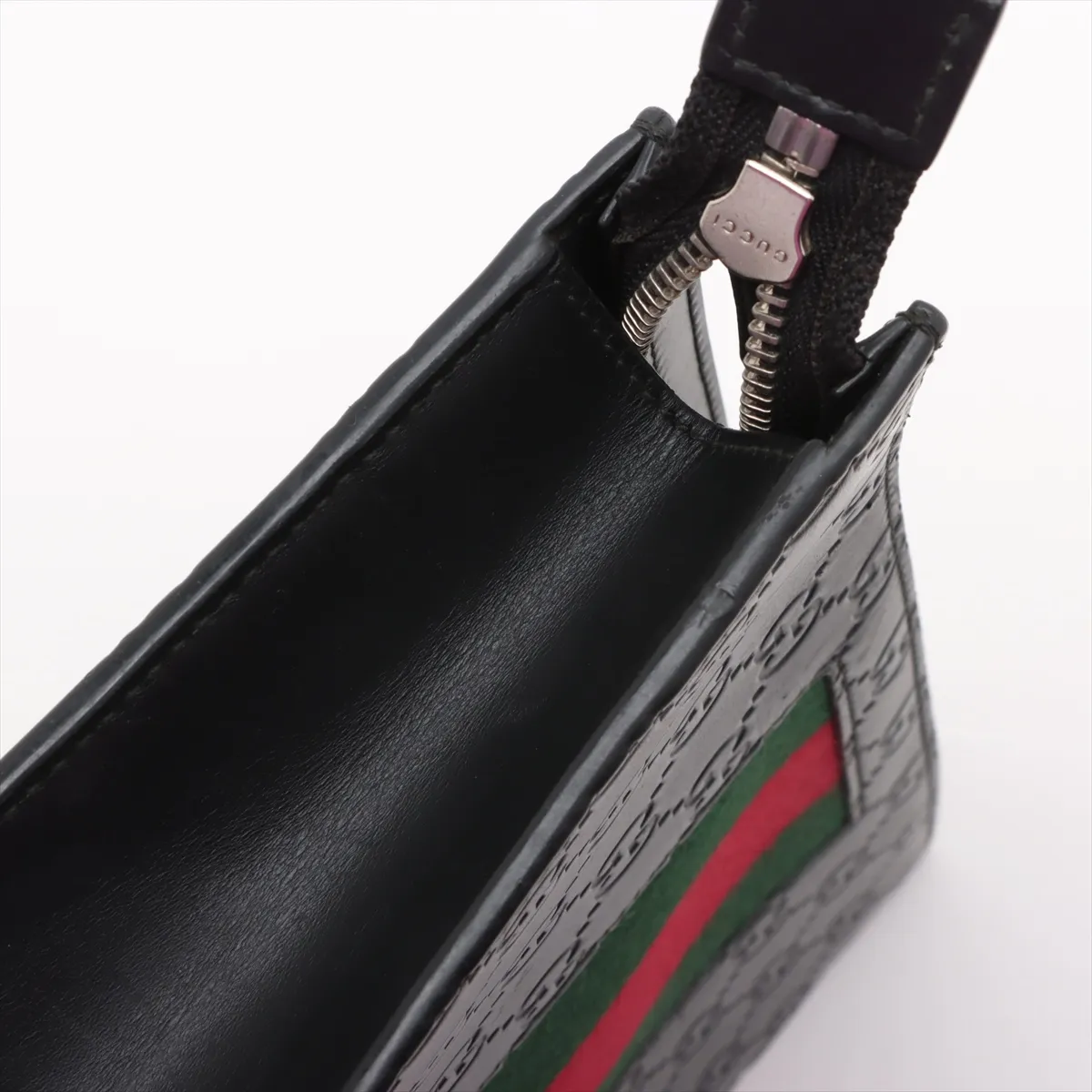Guccisima Sherry Line Leather x Canvas Clutch Bag Black 475316 — view 12