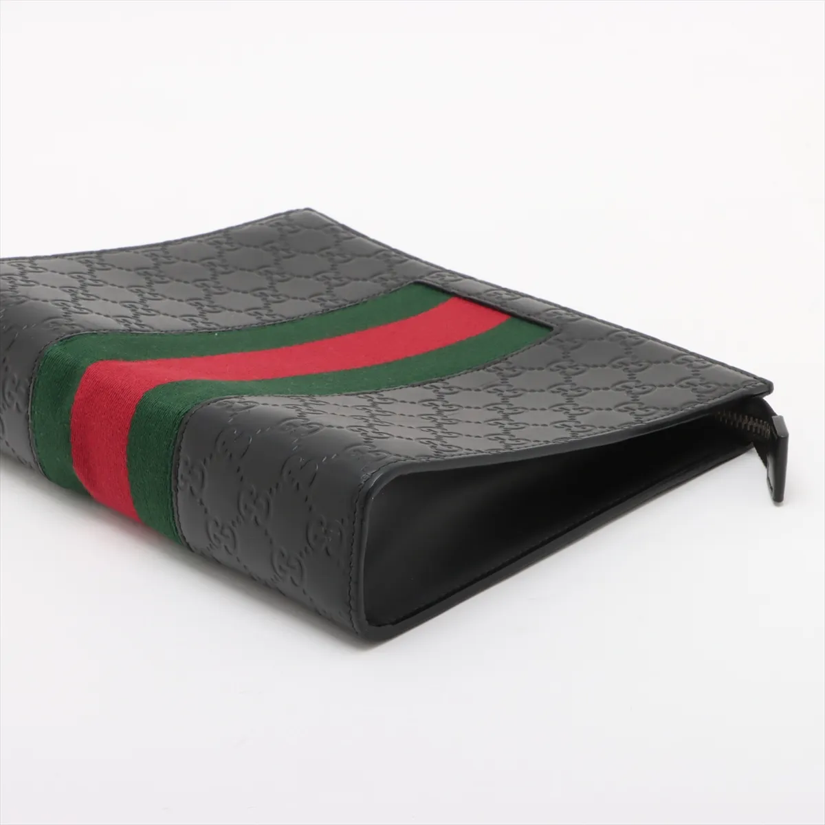 Guccisima Sherry Line Leather x Canvas Clutch Bag Black 475316 — view 3