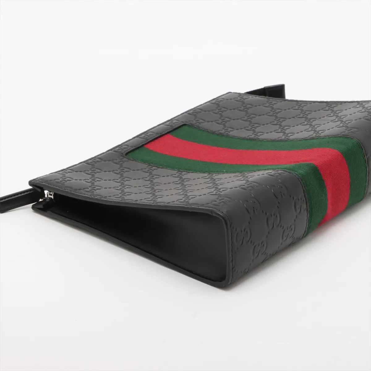 Guccisima Sherry Line Leather x Canvas Clutch Bag Black 475316 — view 4