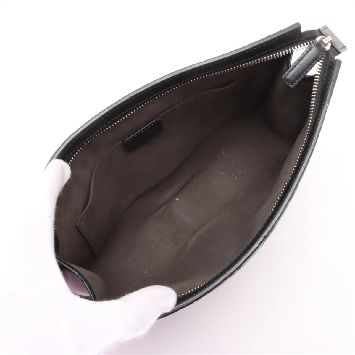 Guccisima Sherry Line Leather x Canvas Clutch Bag Black 475316 — view 5