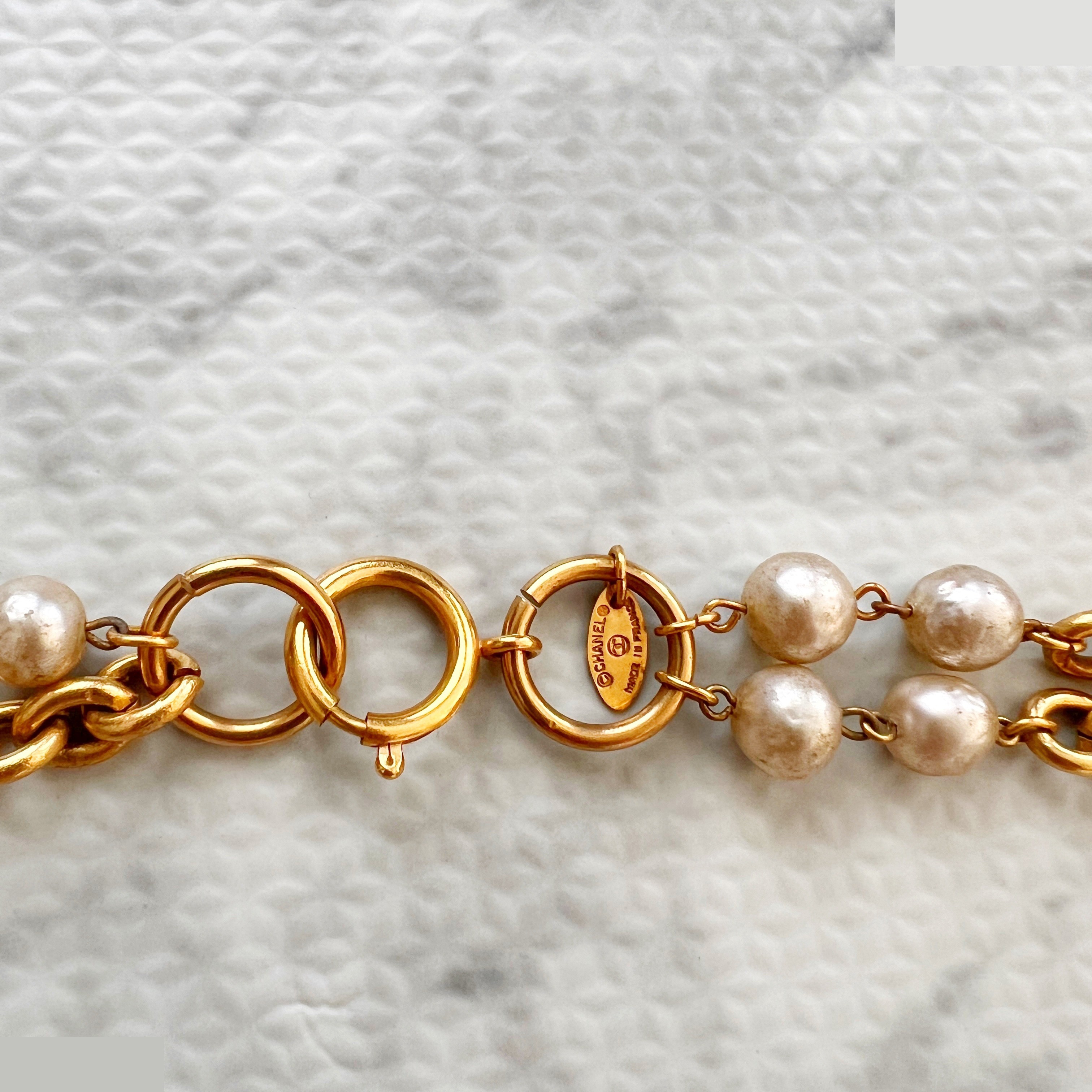 Double chain pearl long necklace, approximately 90cm in length. — view 6