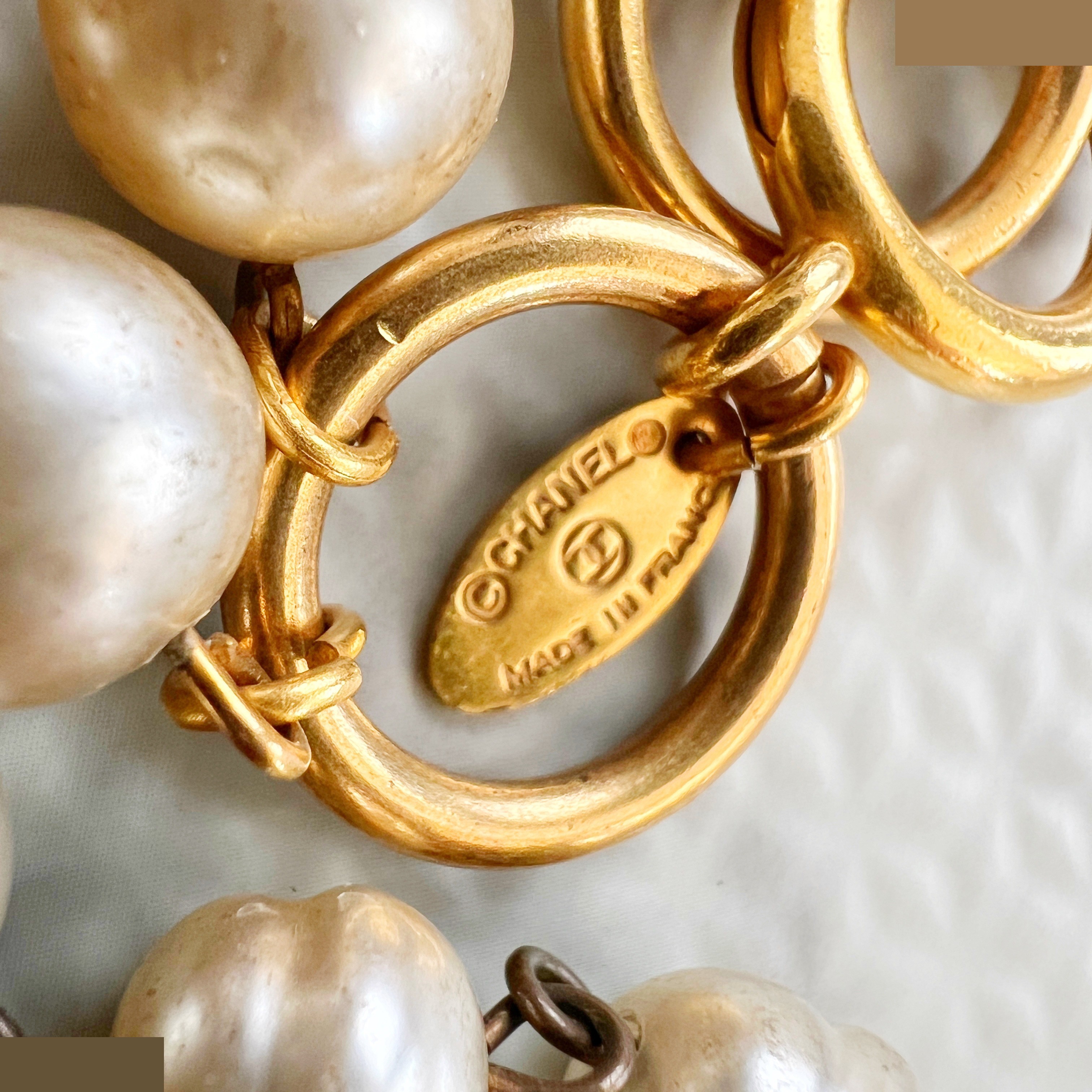 Double chain pearl long necklace, approximately 90cm in length. — view 8