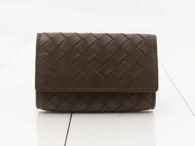 Intrecciato coin case, brown