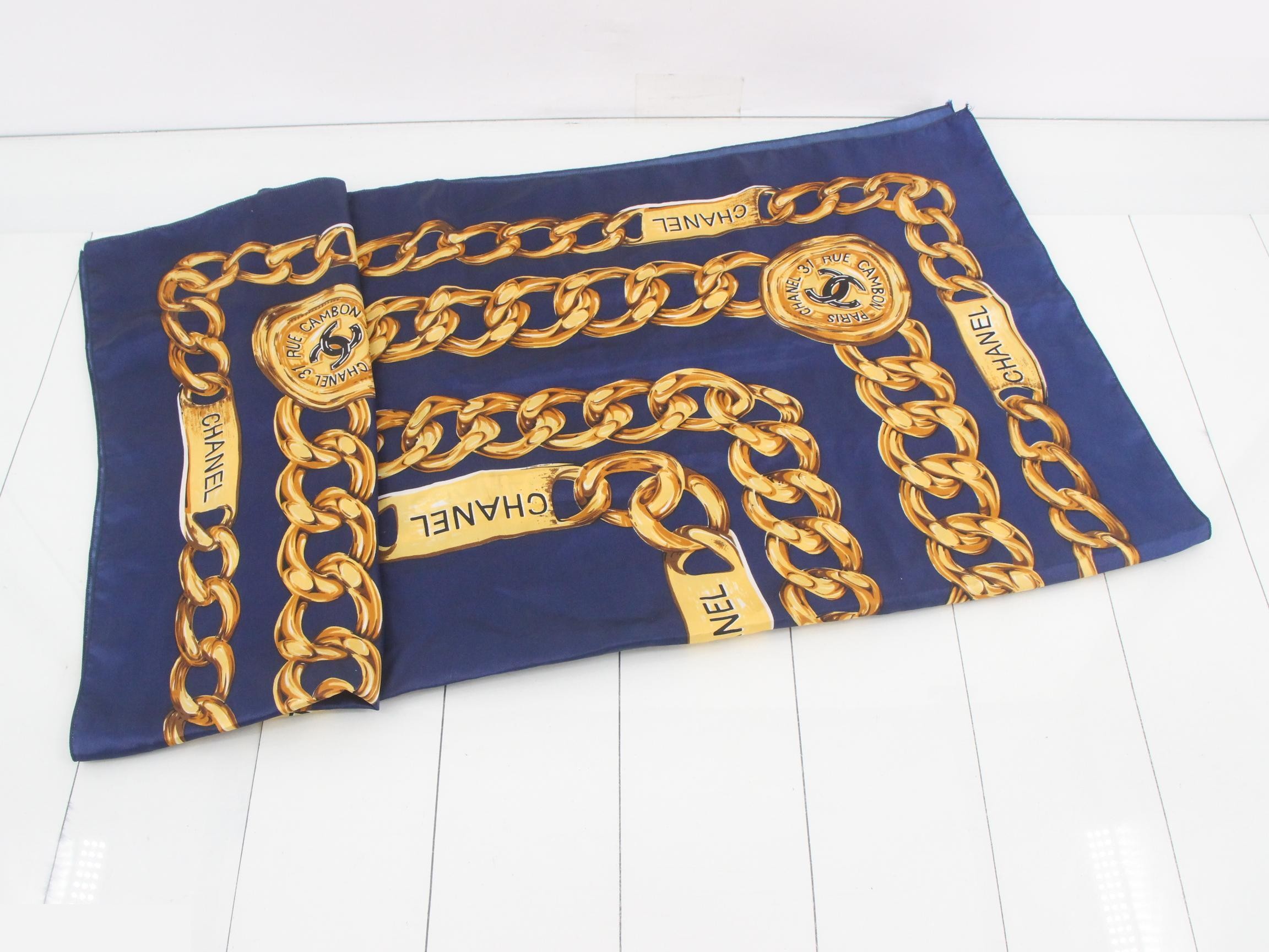 Coco Mark Cuban link chain pattern blue scarf, large size, 90 x 85 cm — view 3
