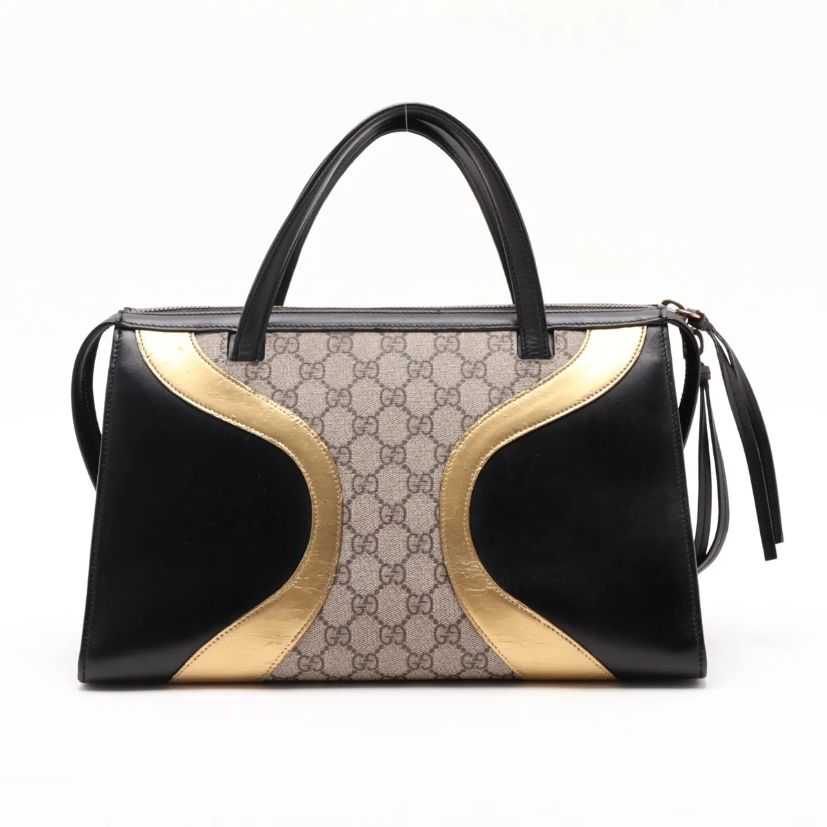 GG Supreme Osiride 497994 PVC x Leather Handbag Beige x Black — view 2