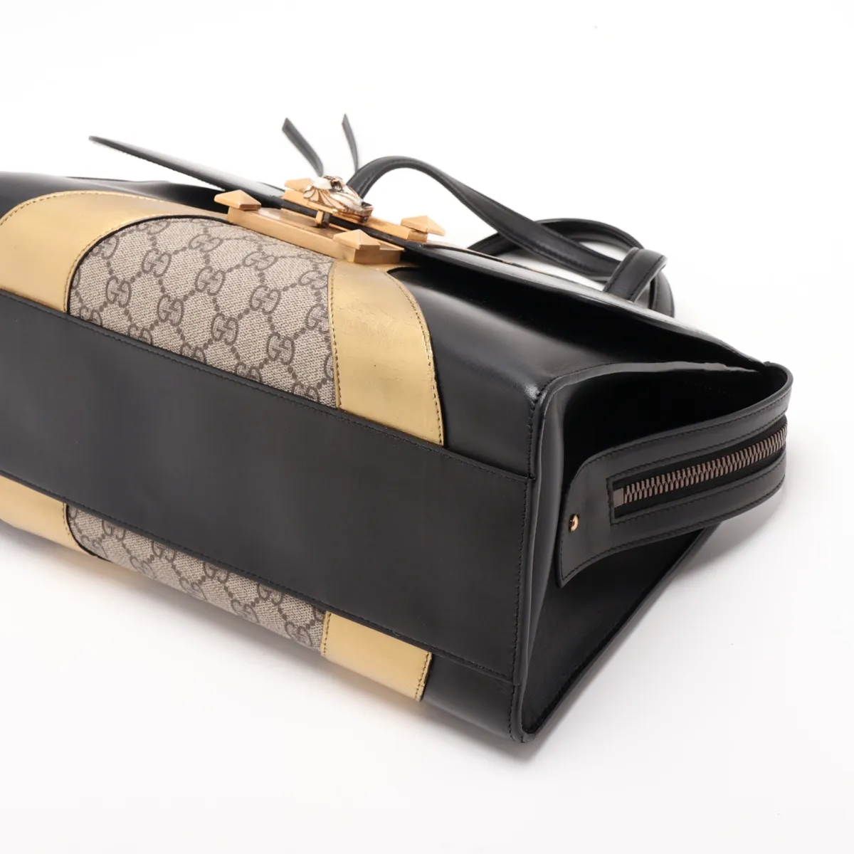 GG Supreme Osiride 497994 PVC x Leather Handbag Beige x Black — view 3