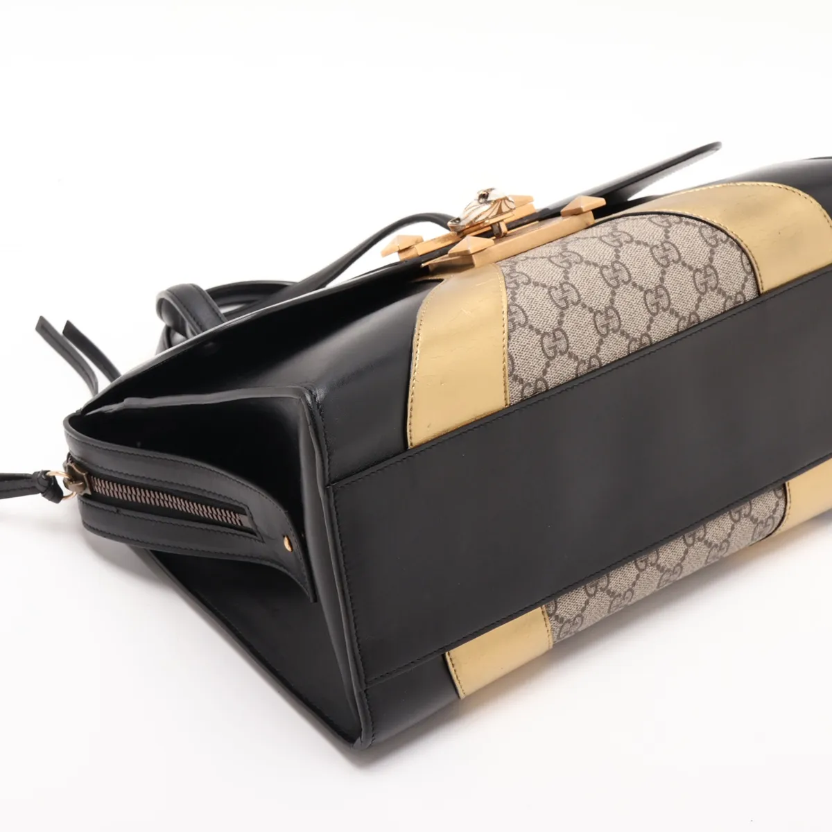 GG Supreme Osiride 497994 PVC x Leather Handbag Beige x Black — view 4