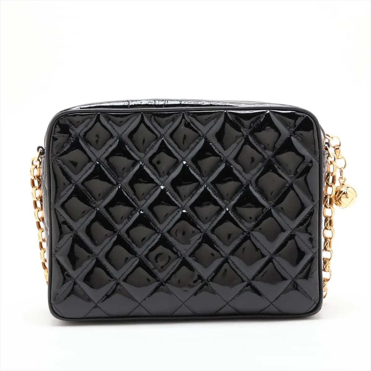 Matelassé Patent Leather Chain Shoulder Bag, Black with Gold Hardware, 2770222, Series 2 — view 2
