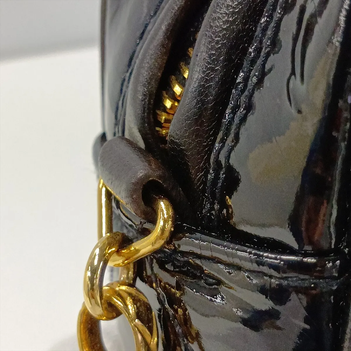 Matelassé Patent Leather Chain Shoulder Bag, Black with Gold Hardware, 2770222, Series 2 — view 13