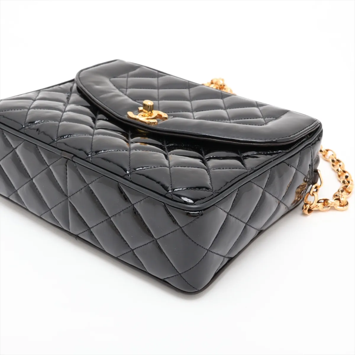 Matelassé Patent Leather Chain Shoulder Bag, Black with Gold Hardware, 2770222, Series 2 — view 3