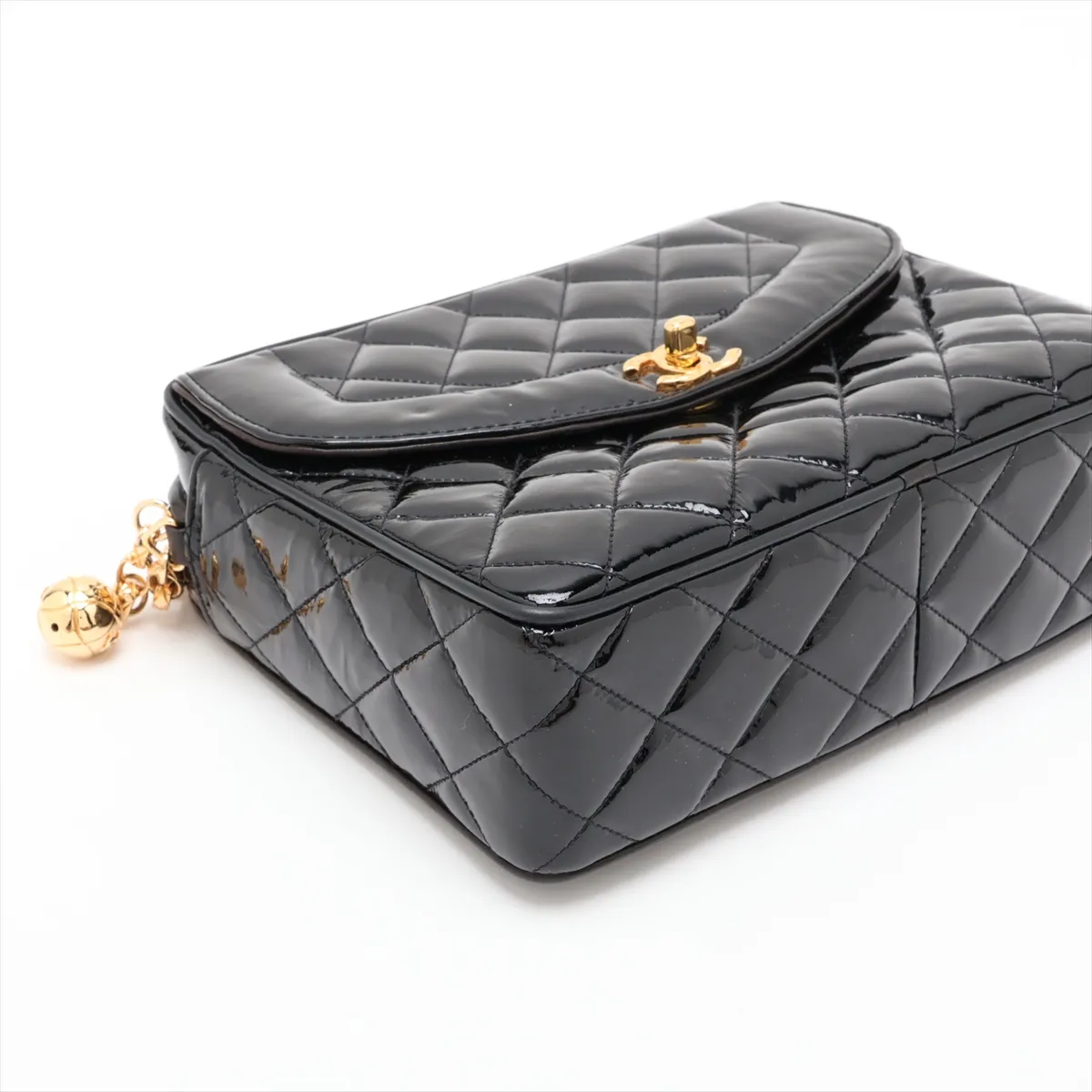 Matelassé Patent Leather Chain Shoulder Bag, Black with Gold Hardware, 2770222, Series 2 — view 4