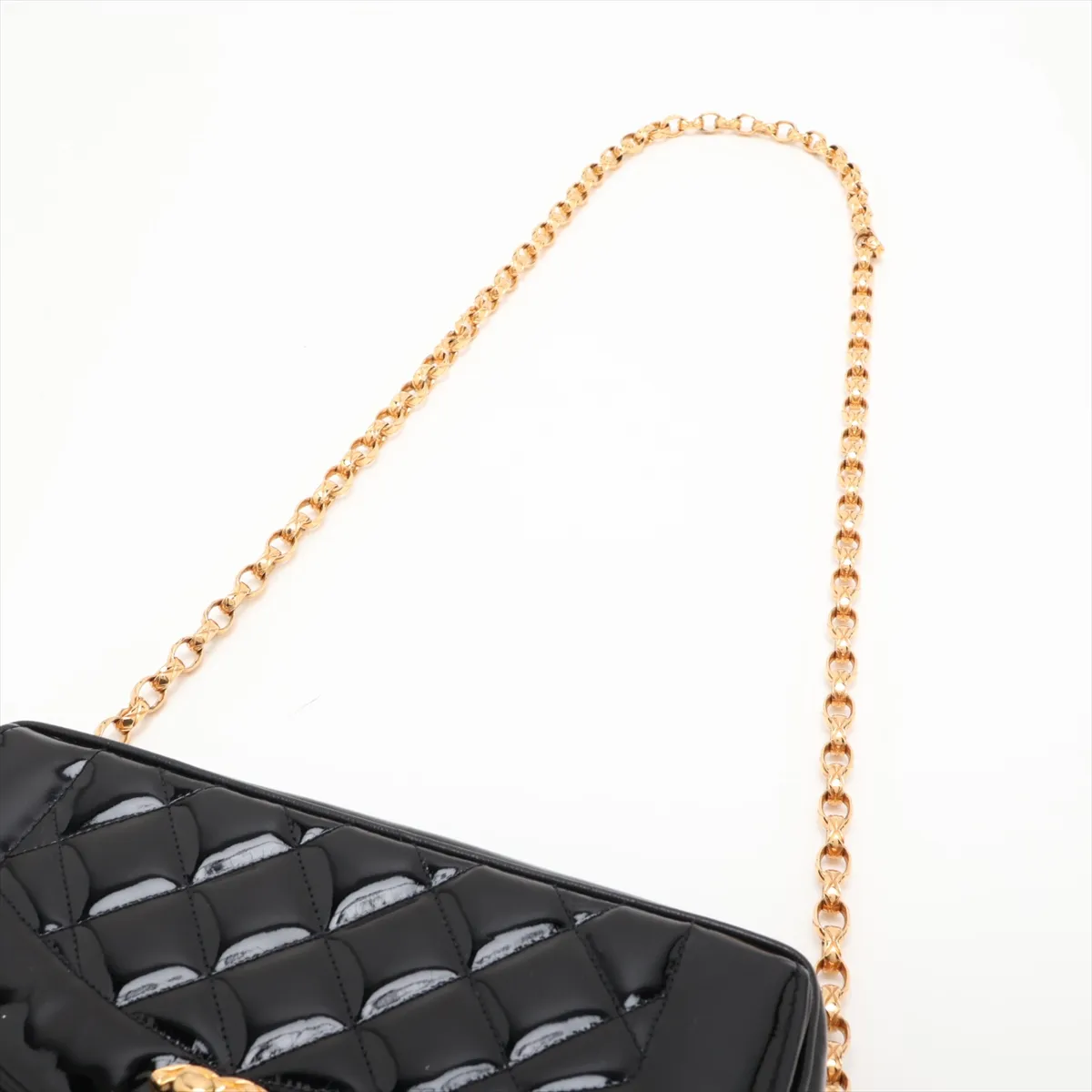 Matelassé Patent Leather Chain Shoulder Bag, Black with Gold Hardware, 2770222, Series 2 — view 5